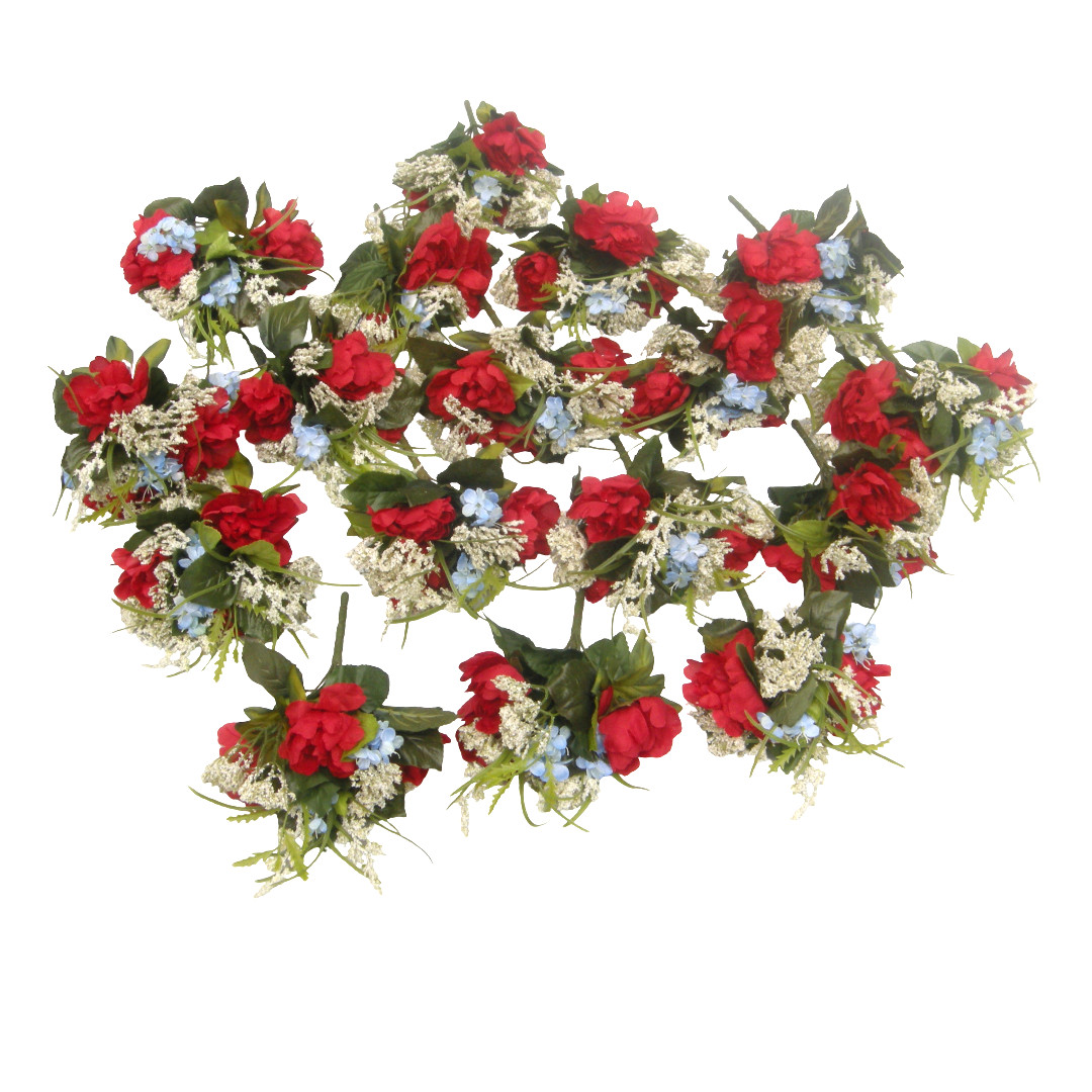 Silk Flower Lot of 17 Bushes 12″ Patriotic Red White Blue Florist Quality