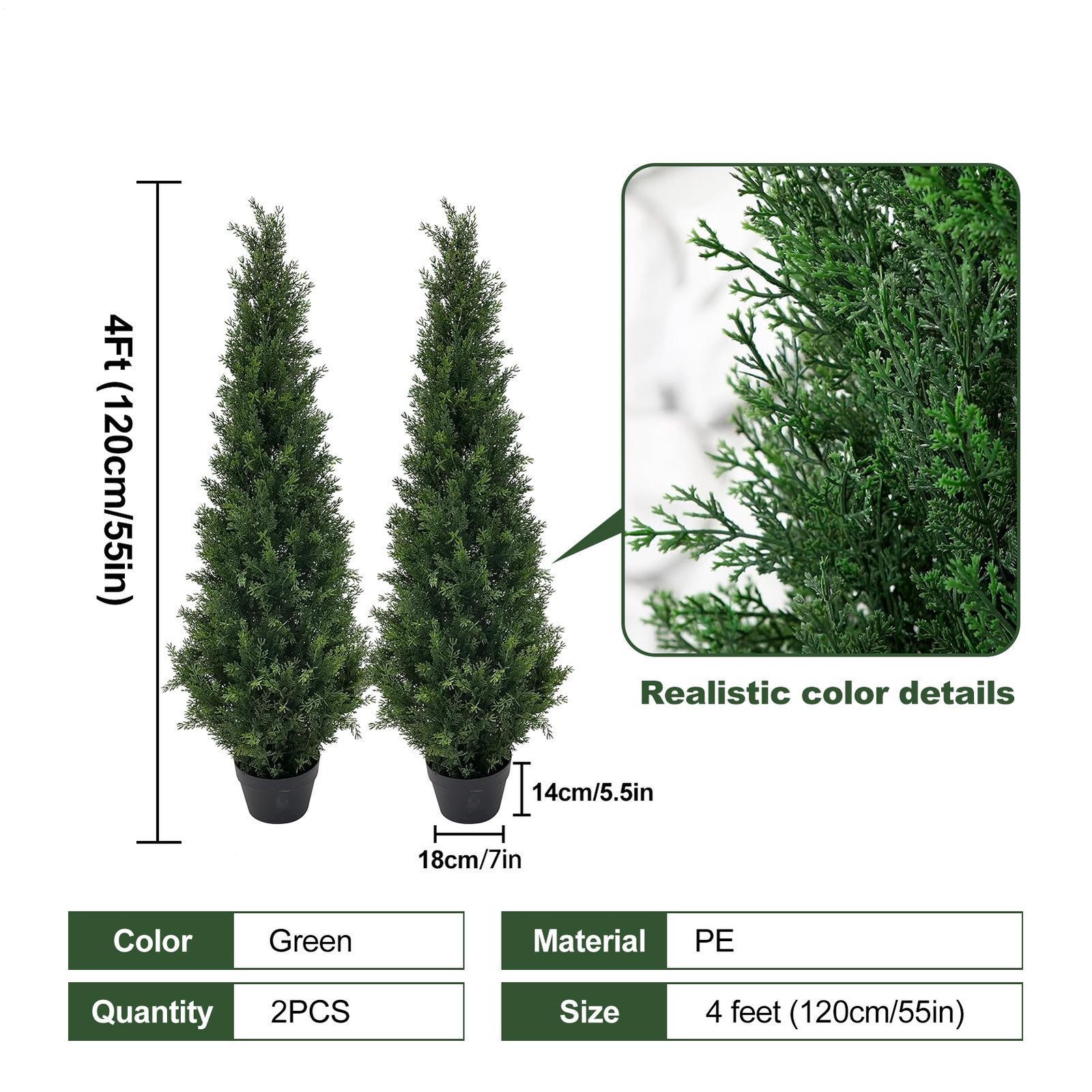 2pcs 3/4/5Ft Cedar Pine Artificial Topiary Tree Christmas Home Decor UV New–