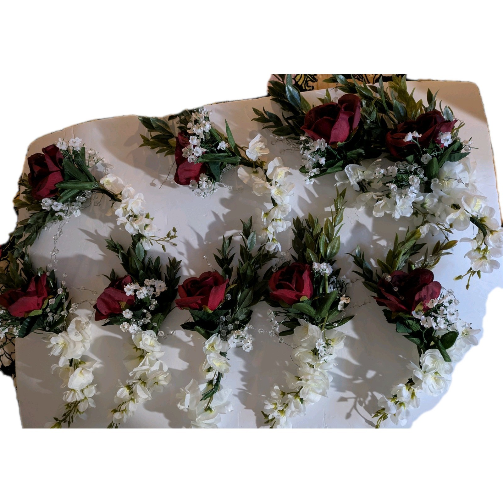 9 Artificial Cranberry Rose and White Lily Wedding Decorations for Tables