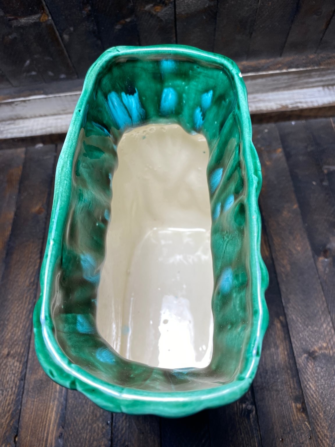 Vintage Ceramic Planter Drip Glaze Mid-Century Modern Vase 1980s Green Blue