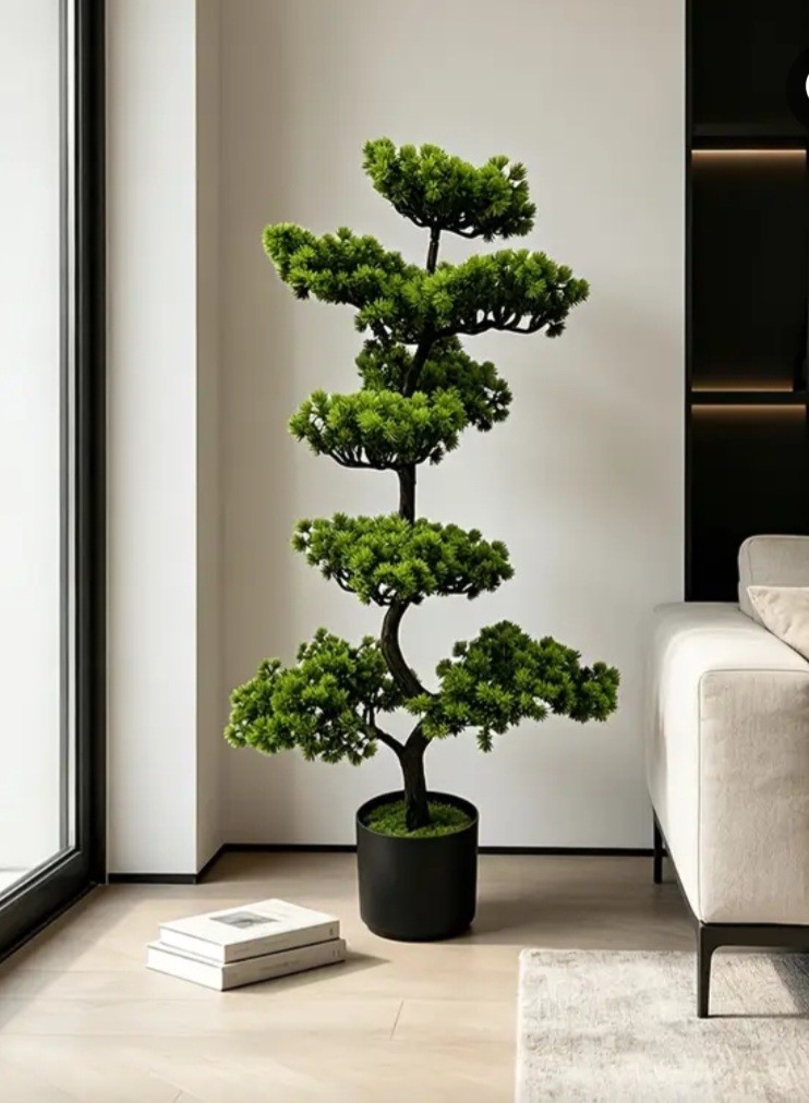 31″ Artificial Large Cedar Bonsai Pine Tree Black Pot Retail $197