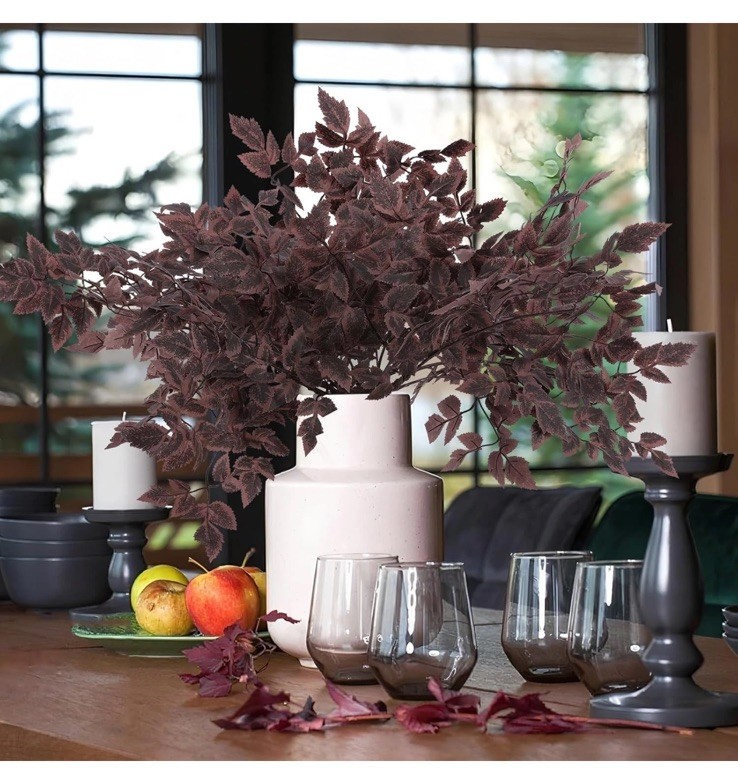 8 Pcs Artificial Cimicifuga Leaf Spray, 23″ Faux Burgundy Greenery Branch