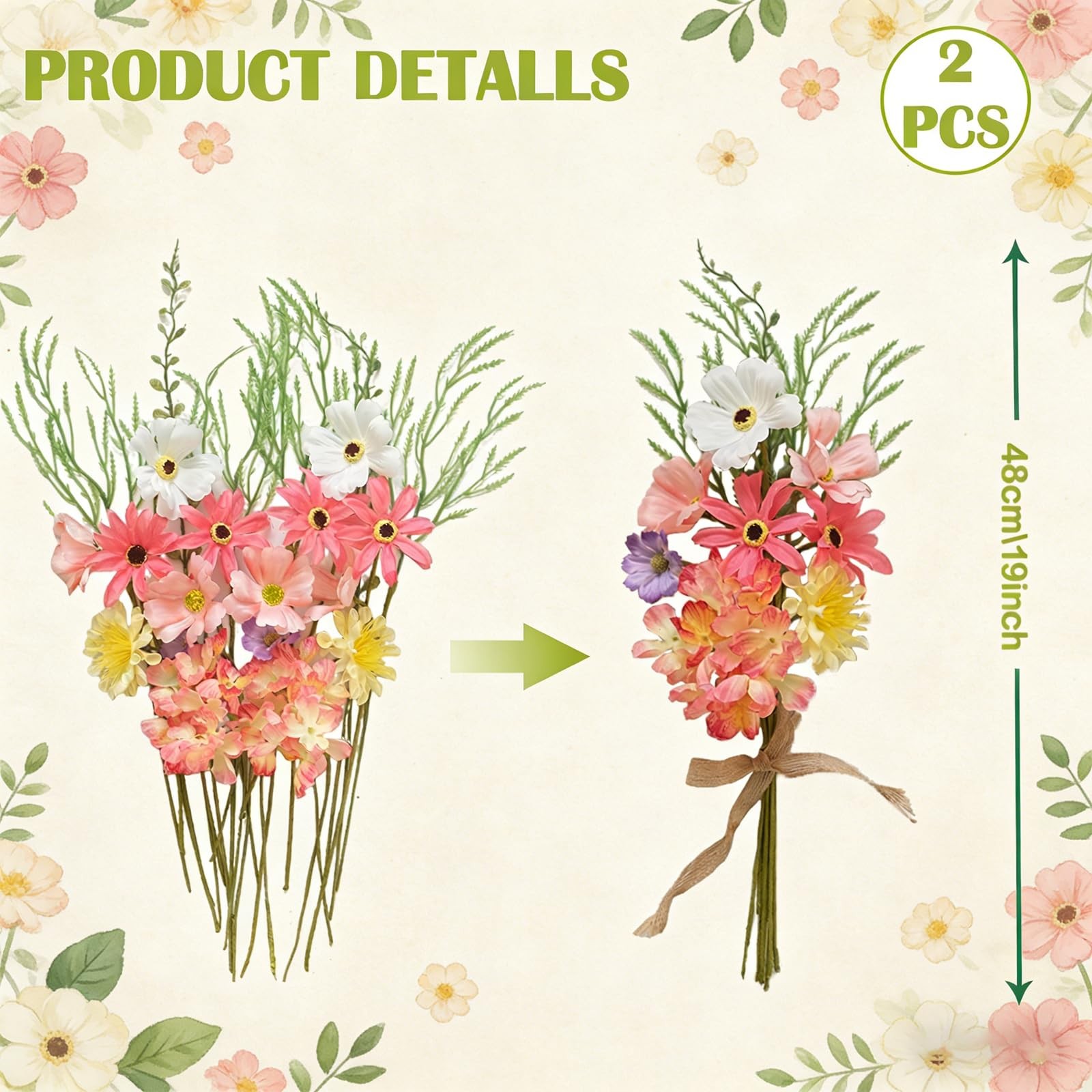 2 Bundles 19 Inch Spring Artificial Flowers Bouquet Silk Seasonal Floral Plan…