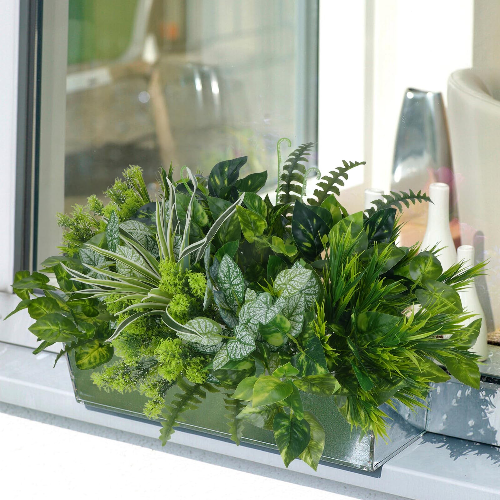18 Bundles Artificial Greenery for Outdoors, Artificial Outdoor Plants UV Res…