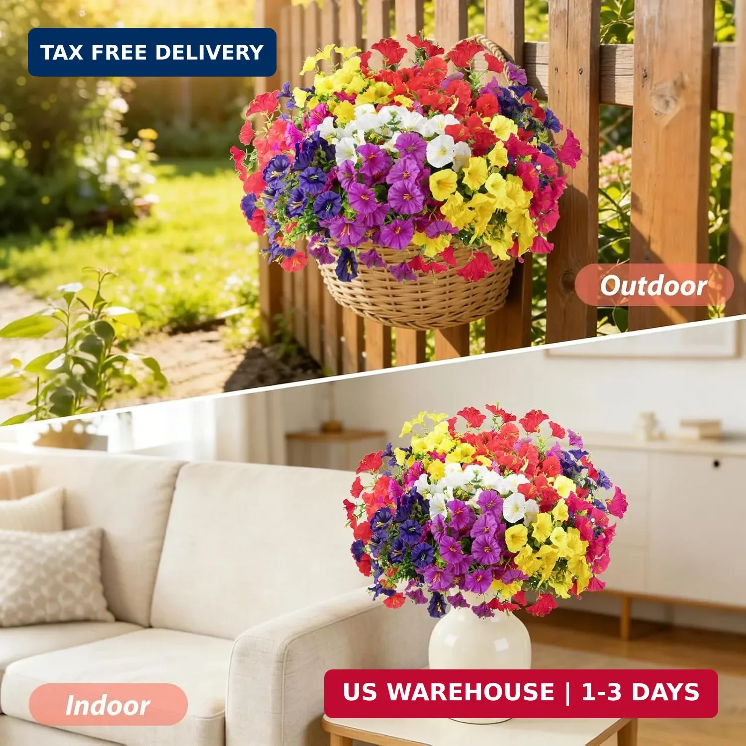 BSGlobal 12 Bundles Artificial Flowers for Outdoors Decoration, Faux Silk Mornin