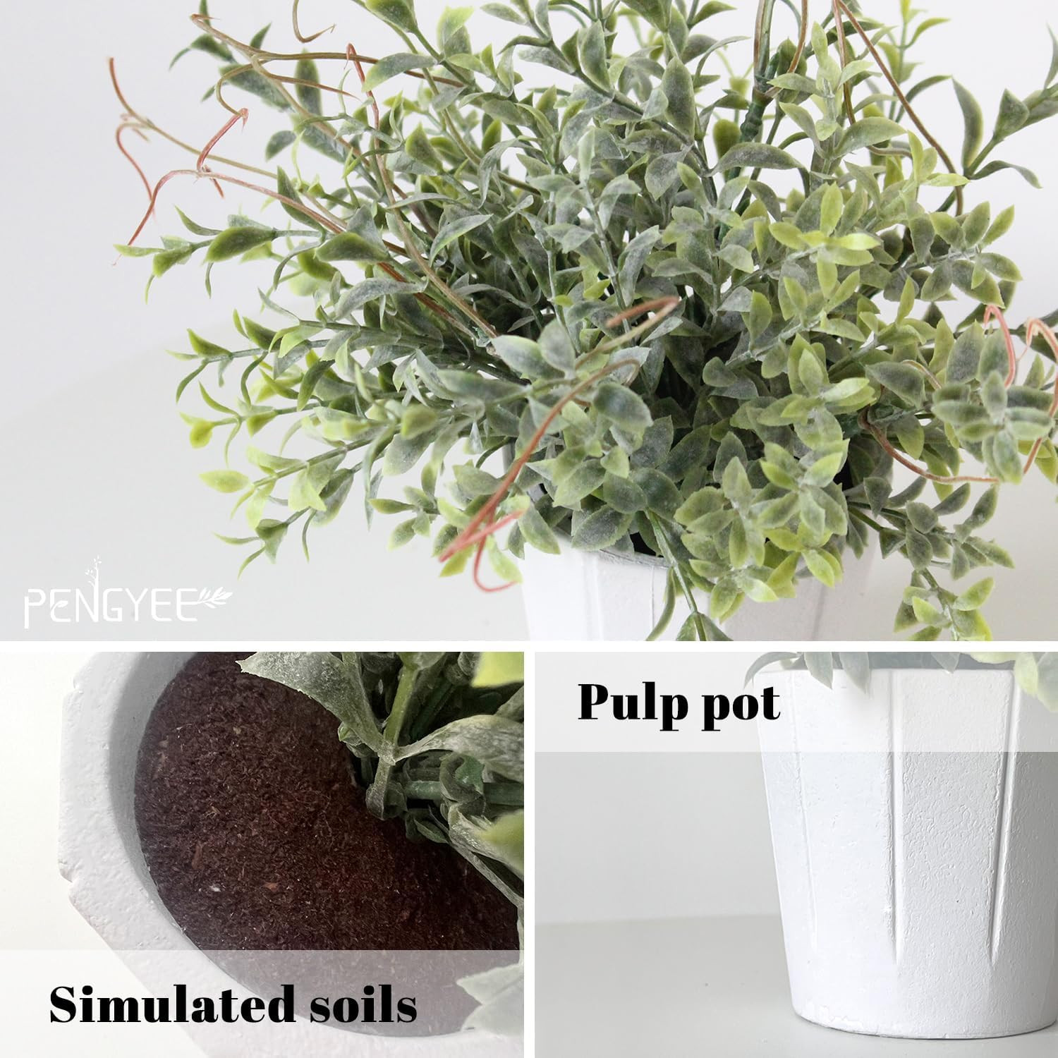 4 Pack Small Fake Plants in White Pulp Pot for Home Decor | Artificial Plants In