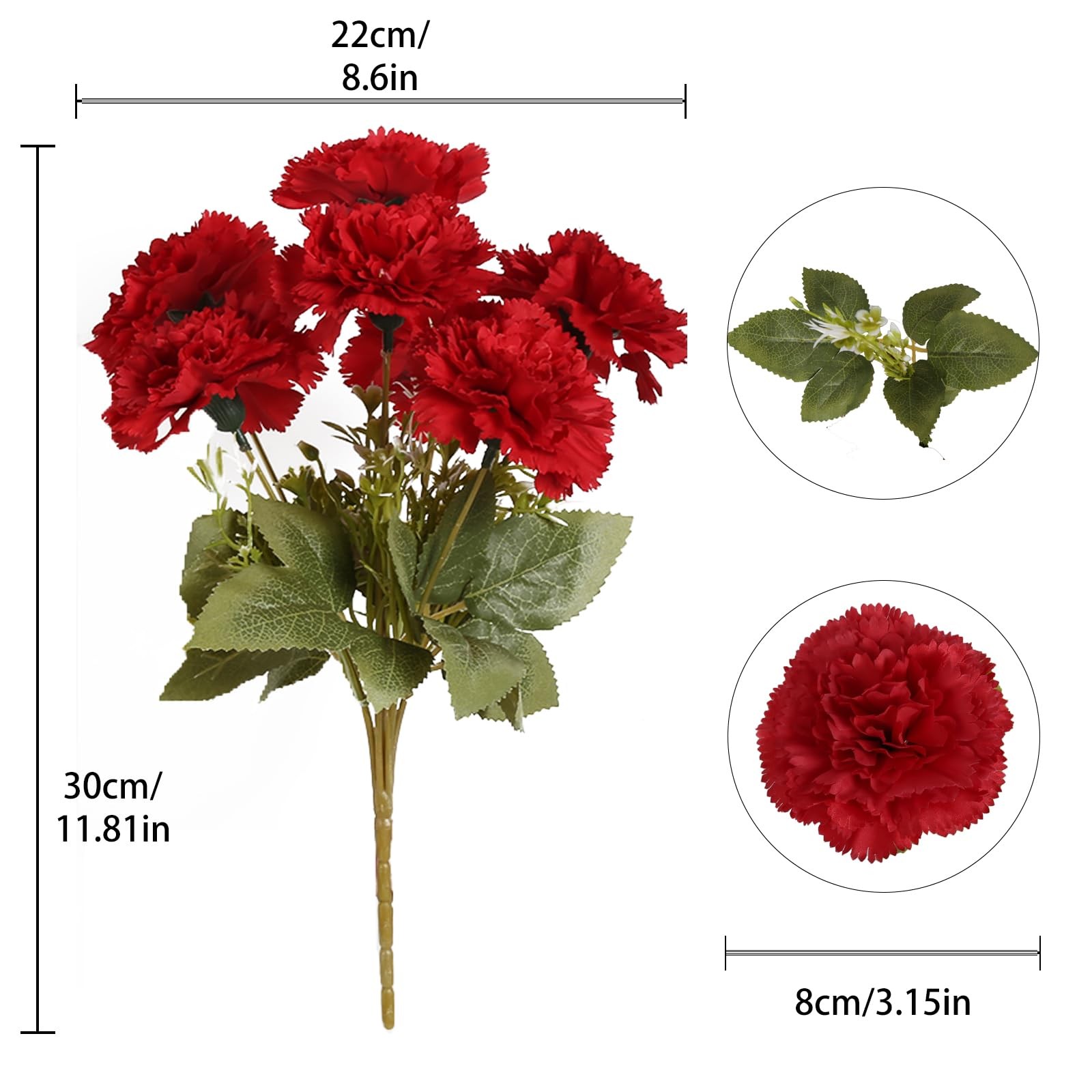 Red Carnations Artificial Flowers 21Heads Silk Carnations with Stems Fake flo…