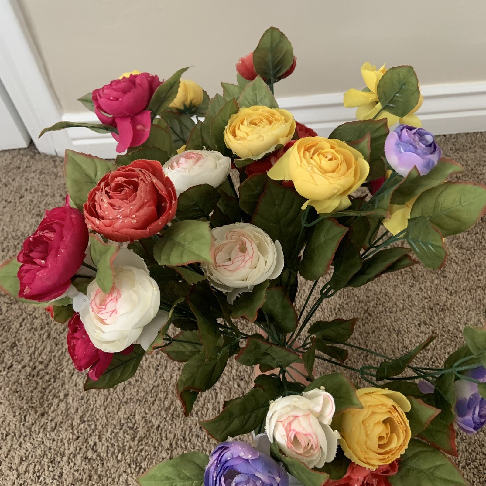 Faux Colorful Flower Bundles Red Purple Yellow White Roses