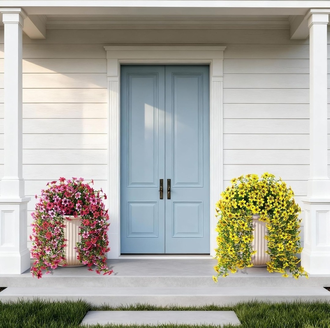 Artificial Hanging Flowers Plants for Outdoor Spring Summer Decoration, 2PCS
