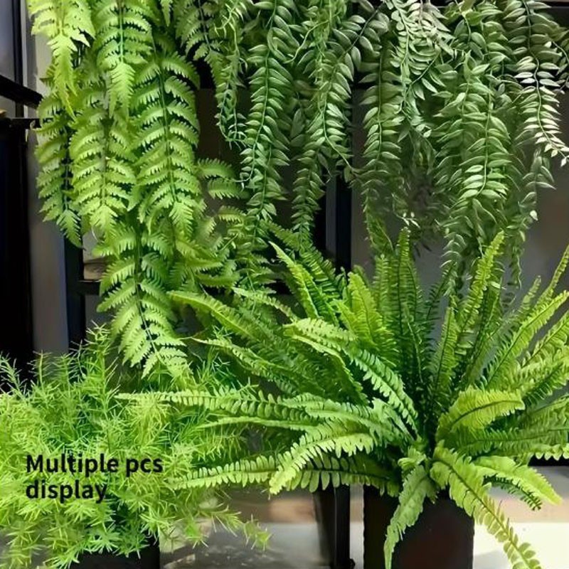 2Pcs Artificial Boston Fern Bush UV Resistant Large Faux Ferns Artificial Plants