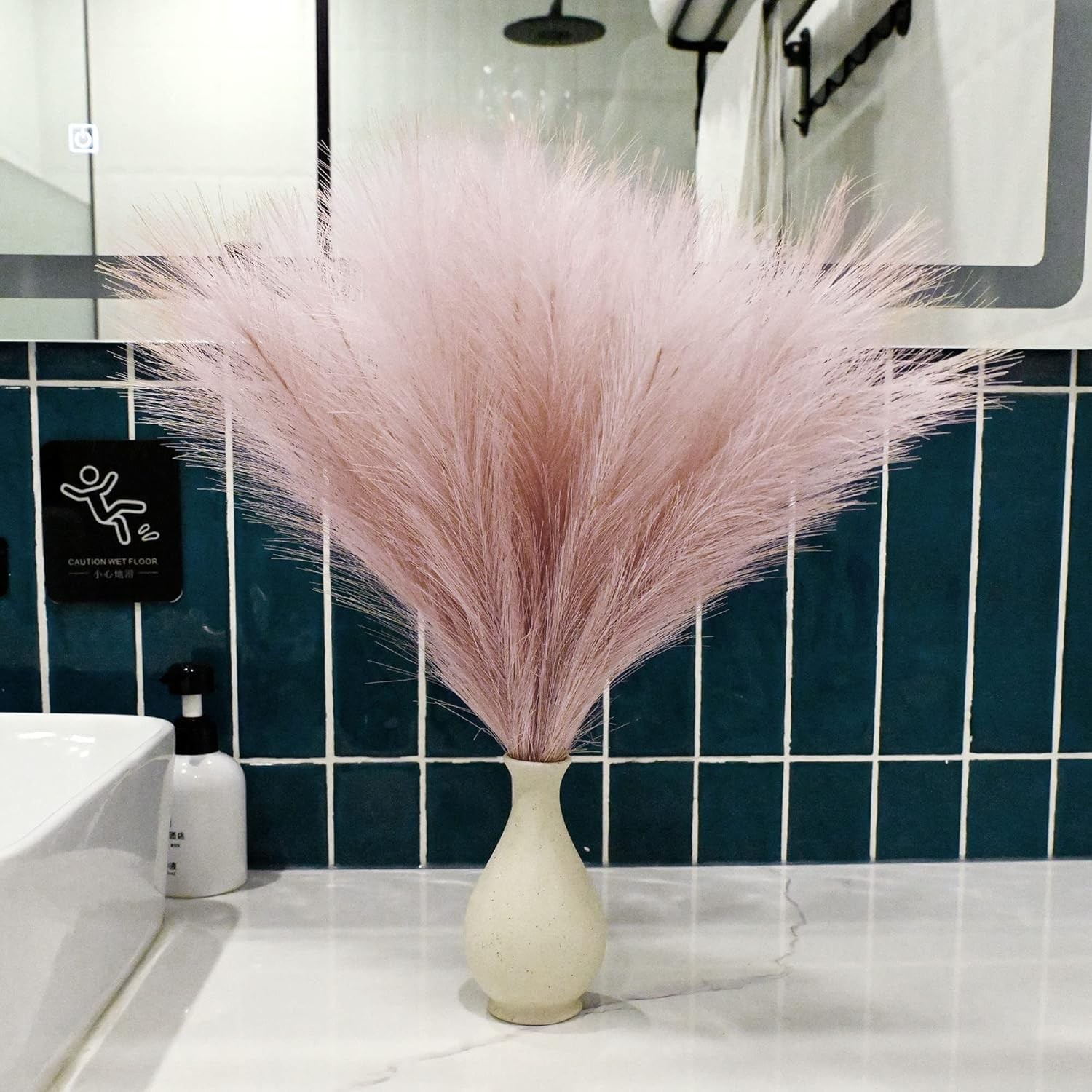 6-Piece Artificial Pampas Grass Floral Arrangement – 18 inches (Dusty Pink)