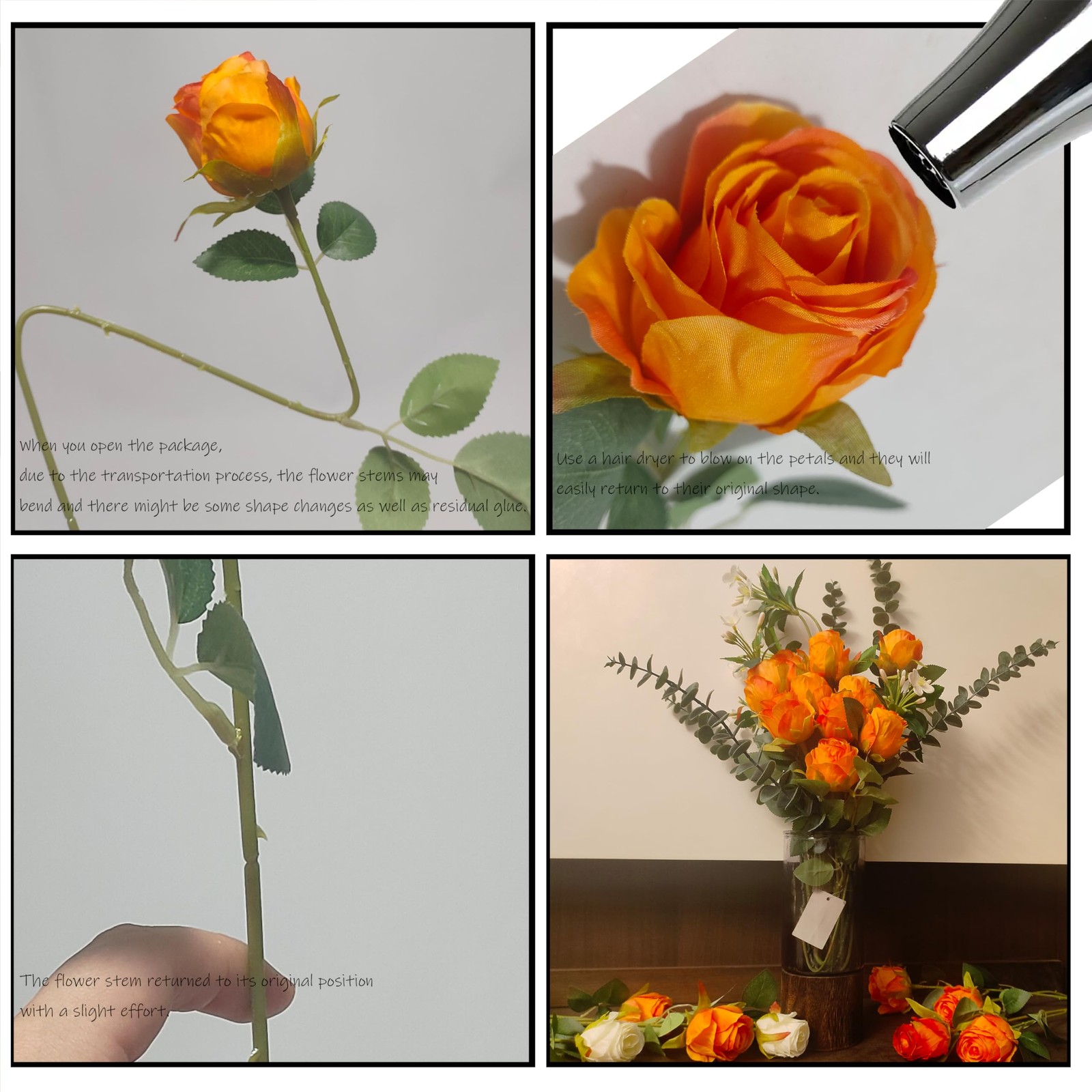 Artificial Orange Roses 10 Pcs – Lifelike Single Stem Fake Roses with Natural…
