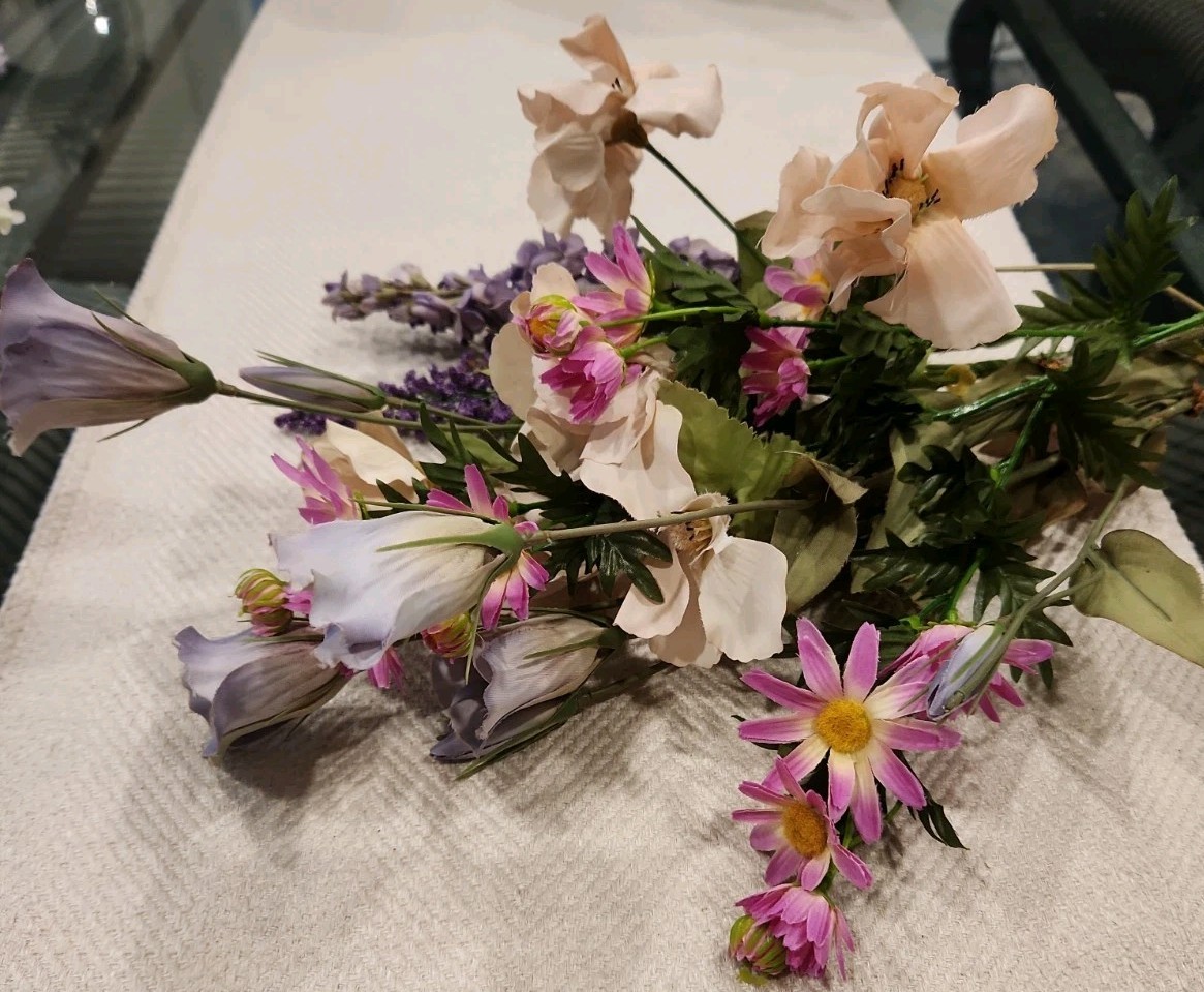 Lot of Artificial Faux Silk Wired Flowers ~ Pink, Purple, Peach