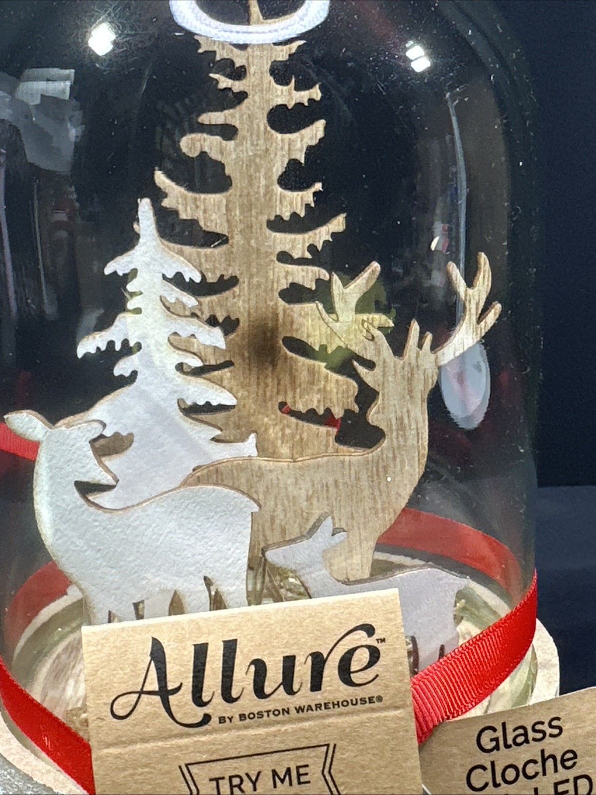 Allure Clear Cloche Glass Dome Jar Display Case Tabletop Center LED Deer 7.5”