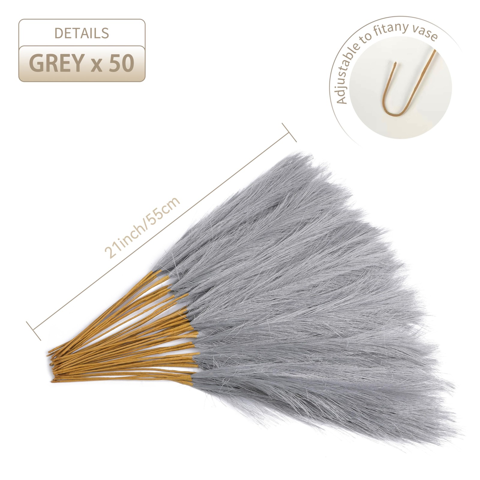 50pcs 22″ Grey Pampas Grass – Faux Pampas Grass Decor Pompas Floral Arrangeme…