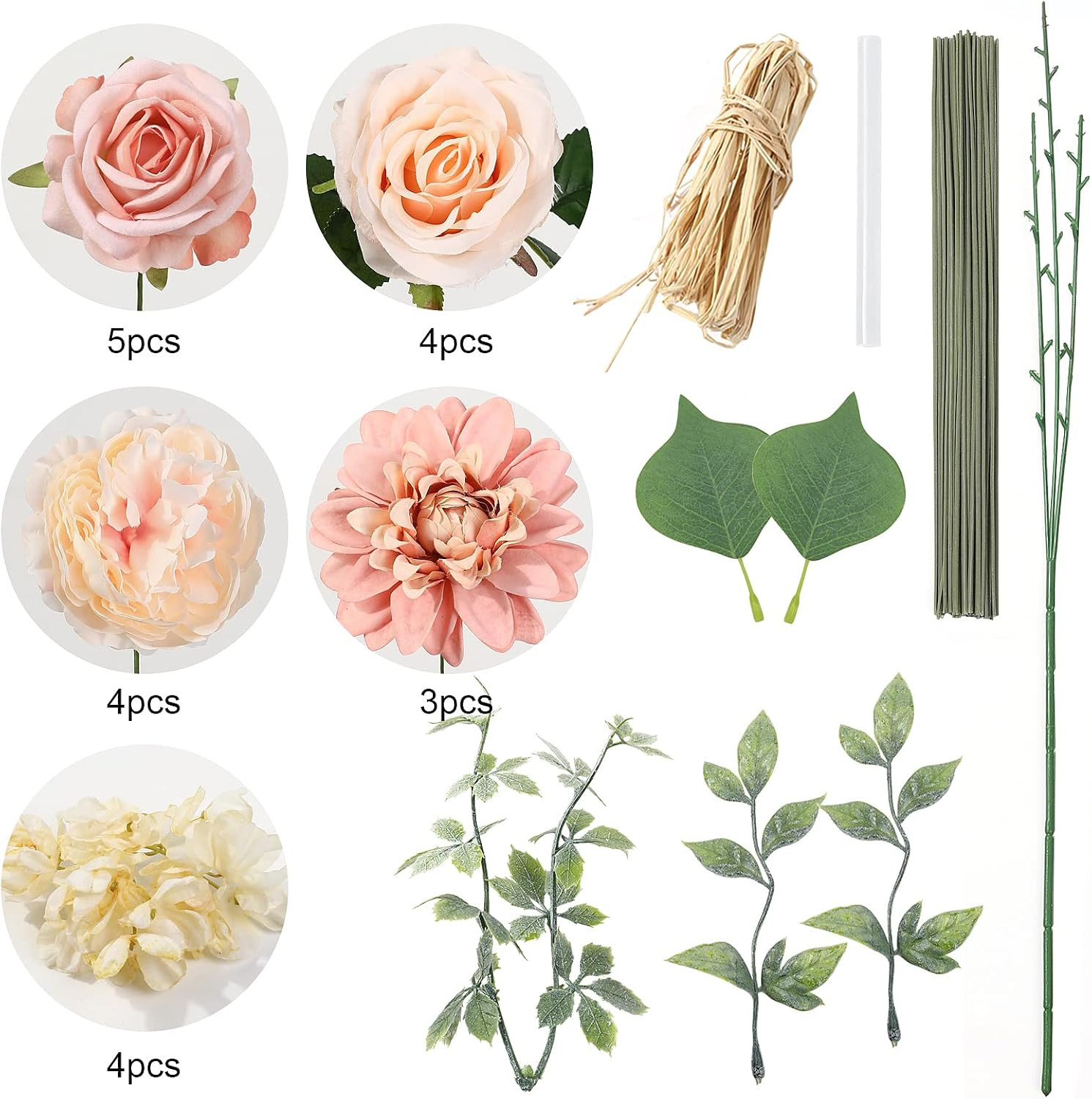 Artificial Flowers Combo Box Set Gradient Color Flower Leaf with Stems