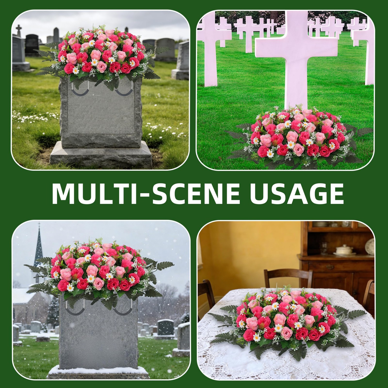 Headstone Flower Saddle Large Artificial Cemetery Flowers Grave Roses Daisy Pink