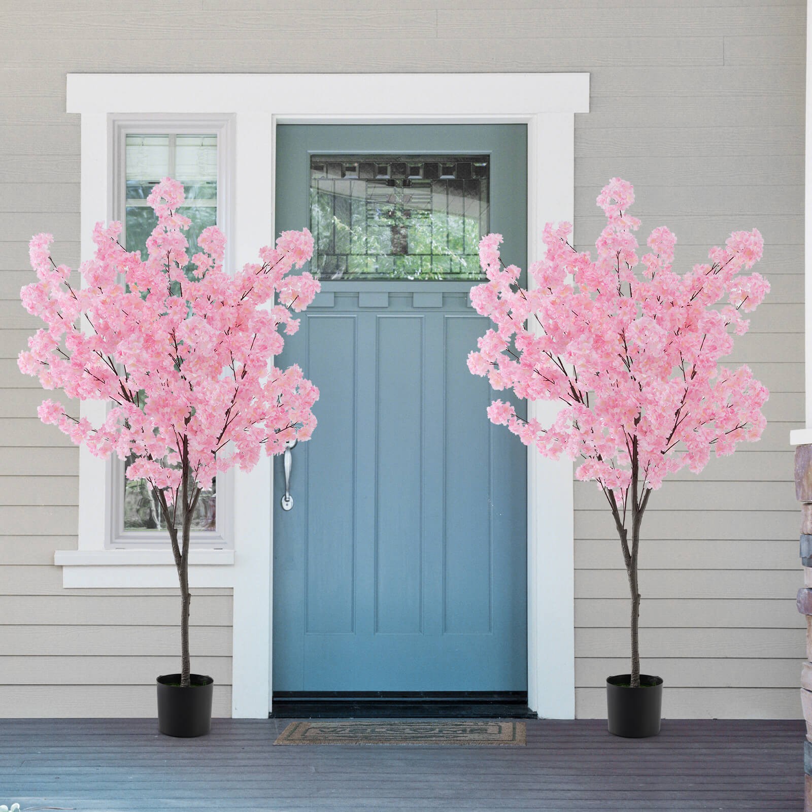 6.5 FT Tall Artificial Cherry Blossom Tree w/ 900 Pink Flowers Cement-filled