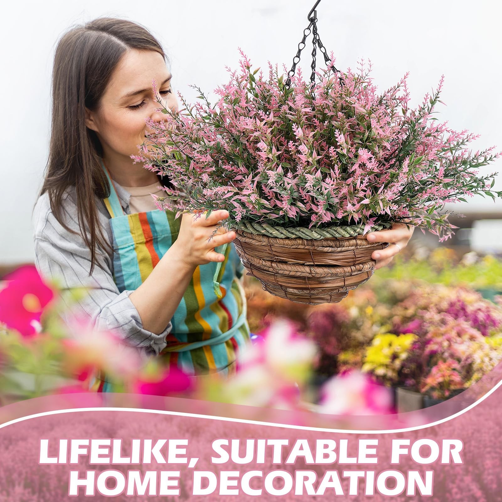 Daifunli 2 Sets Artificial Lavender Hanging Basket for Outdoor Indoor 40 Bunc…