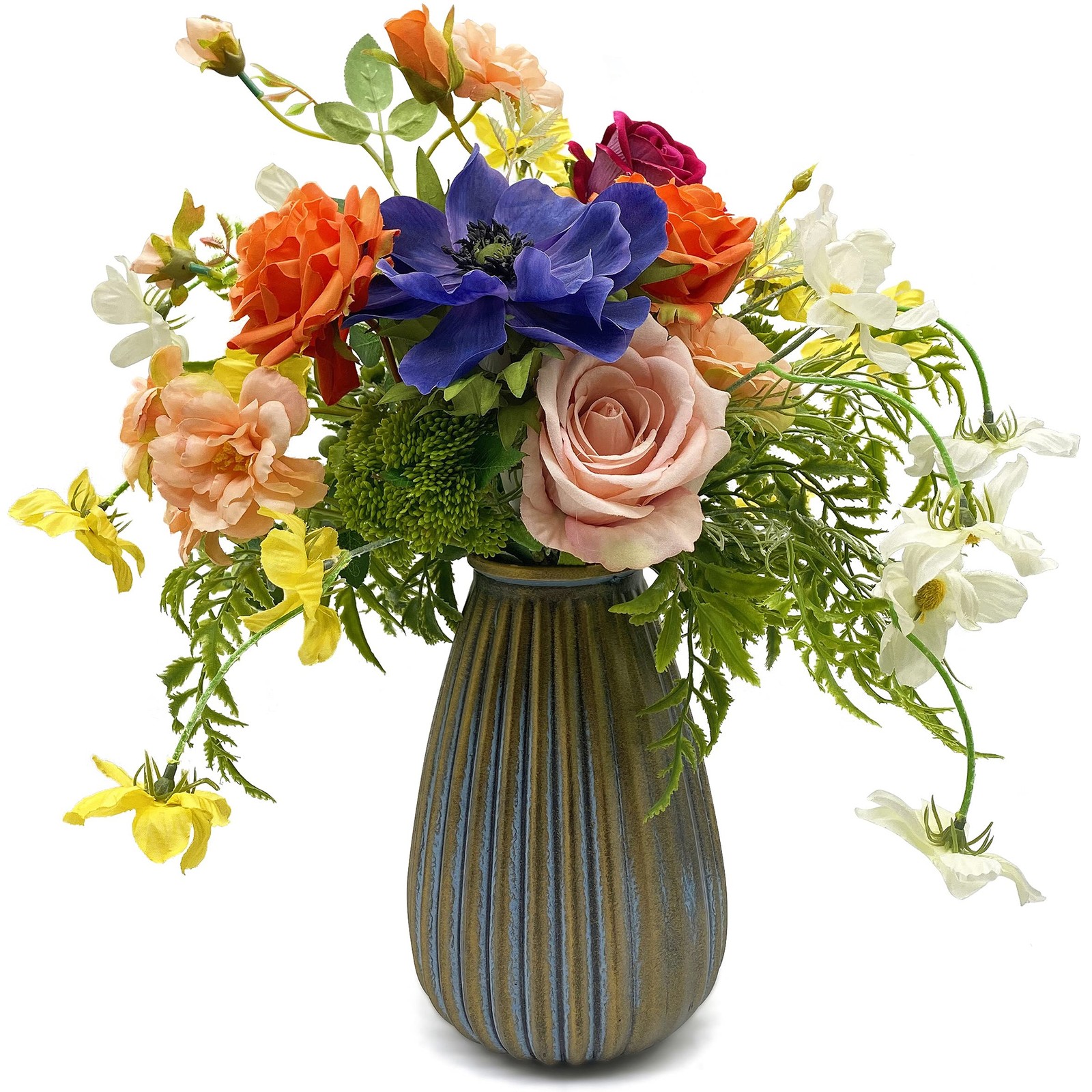 WAKISAKI Artificial Faux Flowers in Vase, Silk Flower Arrangement Artificial …