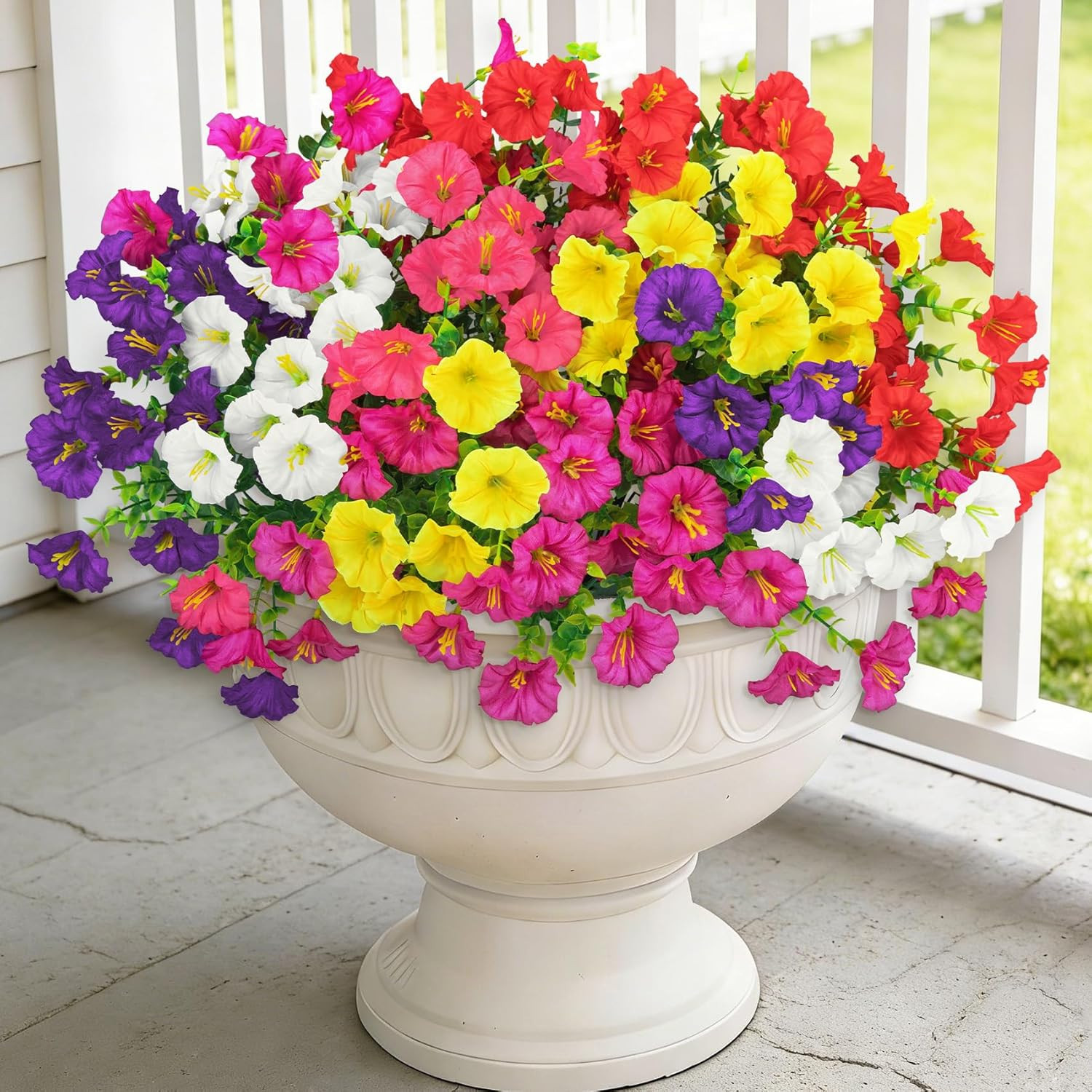 24 Bundles Artificial Flowers for Outdoors, Fake Silk Morning Glory Faux Eucalyp