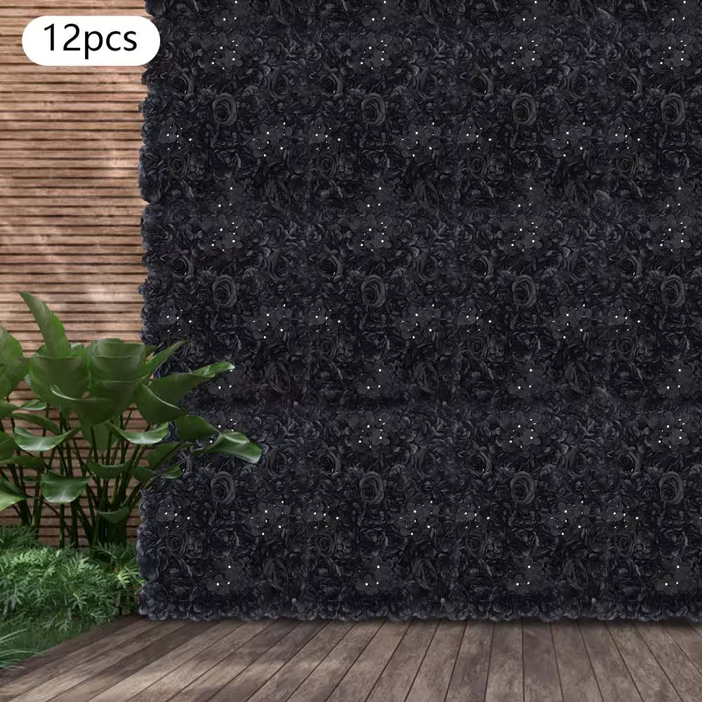 12-Pieces 23.62 In.X15.75 In. Black Artificial Flower Wall Panel Artificial Dahl