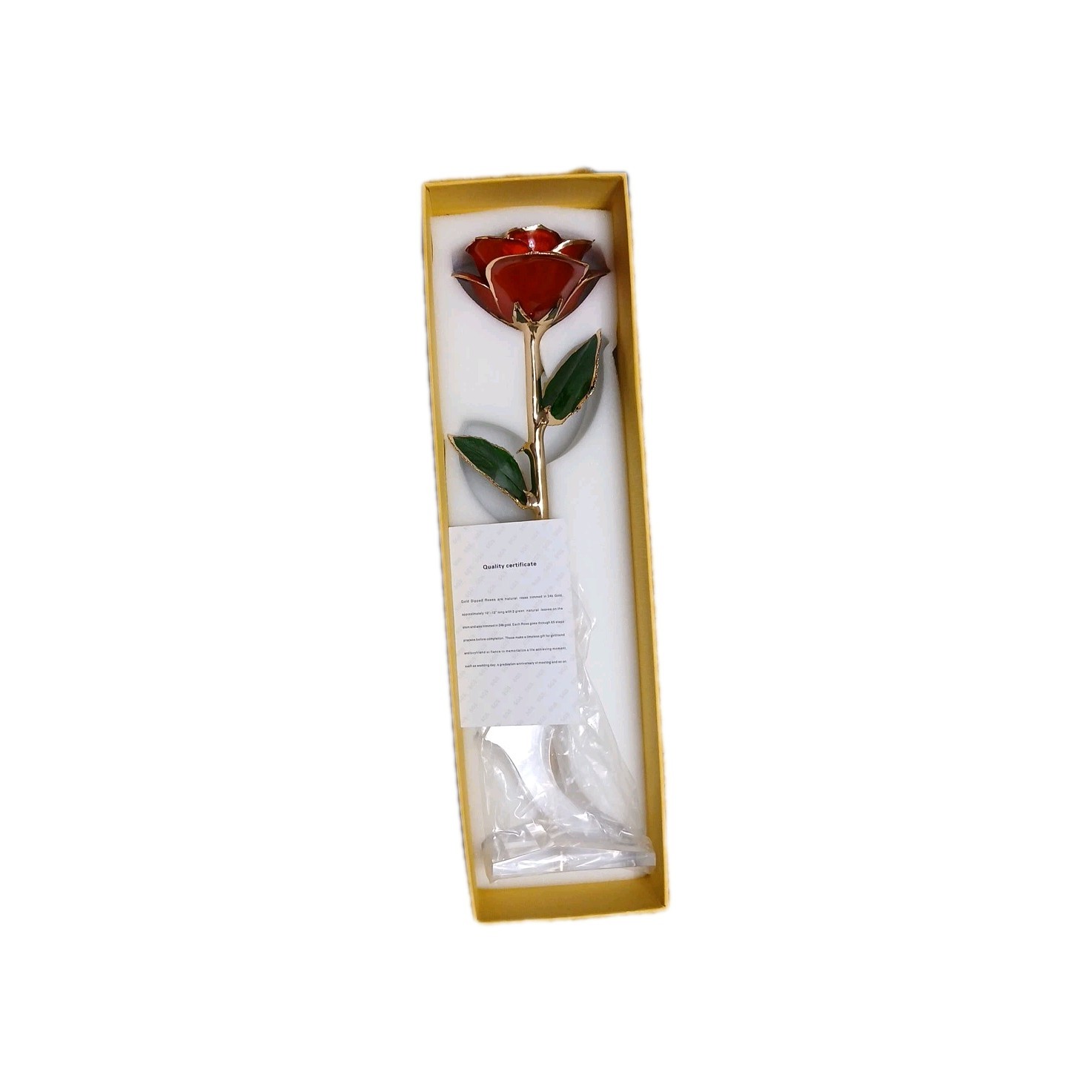 24k Gold Dipped Real Rose With Mantel To Stand Against