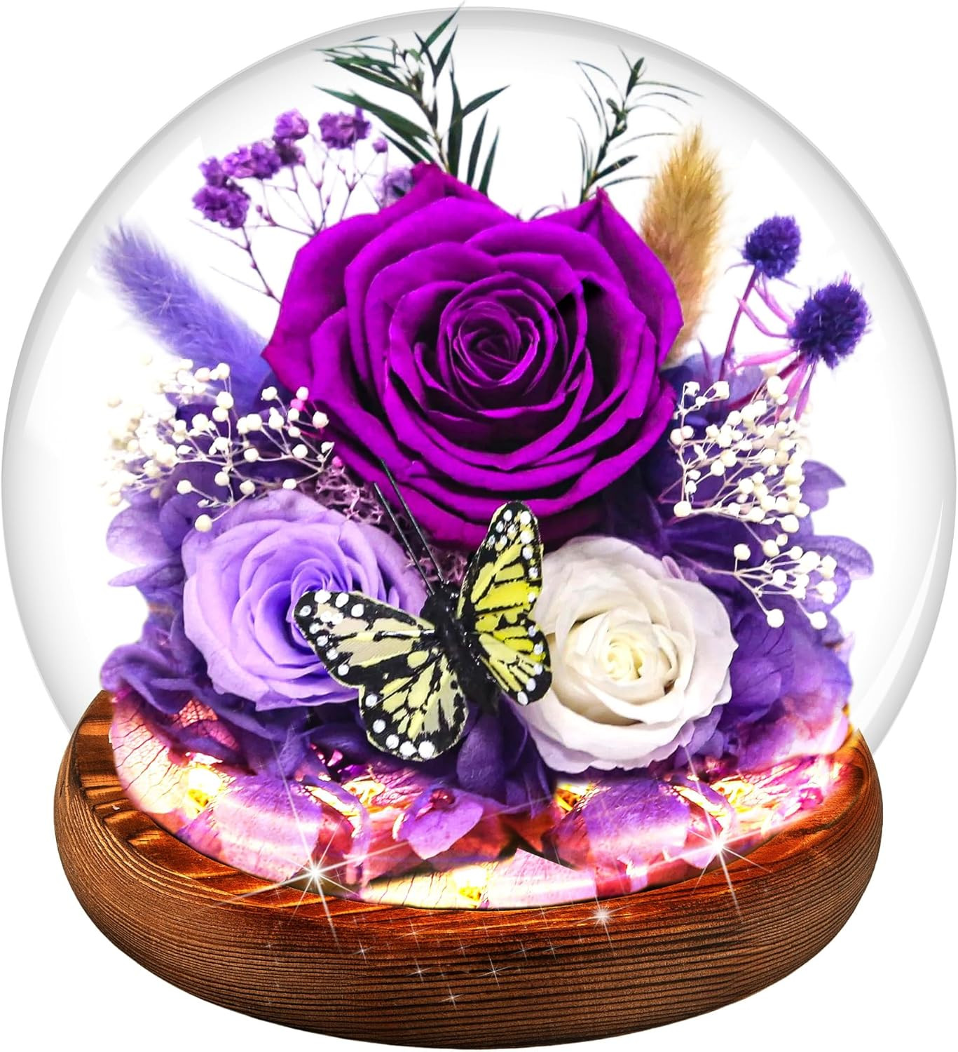 Birthday Gifts for Women Preserved Red Real Rose Flowers in Glass Dome, Forever