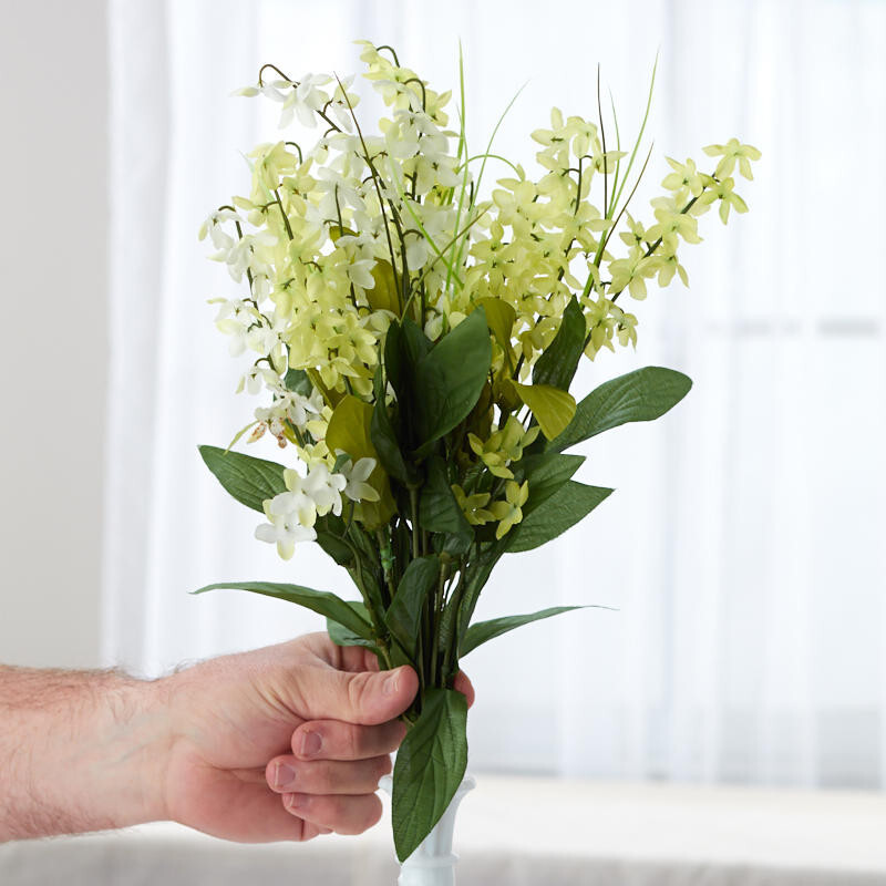 Factory Direct Craft Cream and Green Poly Silk Floral Blossom Bushes | 2 Bu