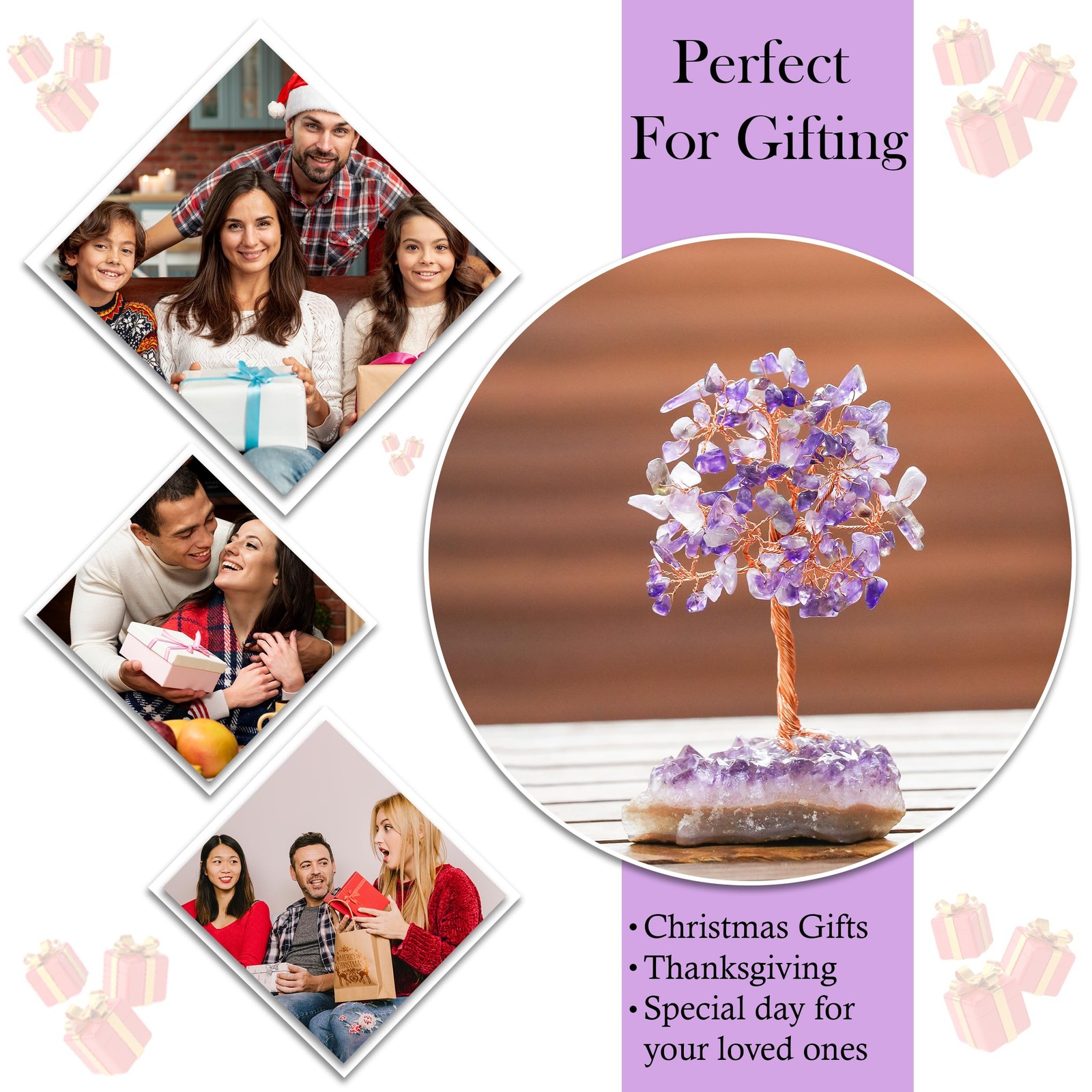 Amethyst Chakra Tree of Life – Natural Amethyst Cluster Base, Crystal Tree for P
