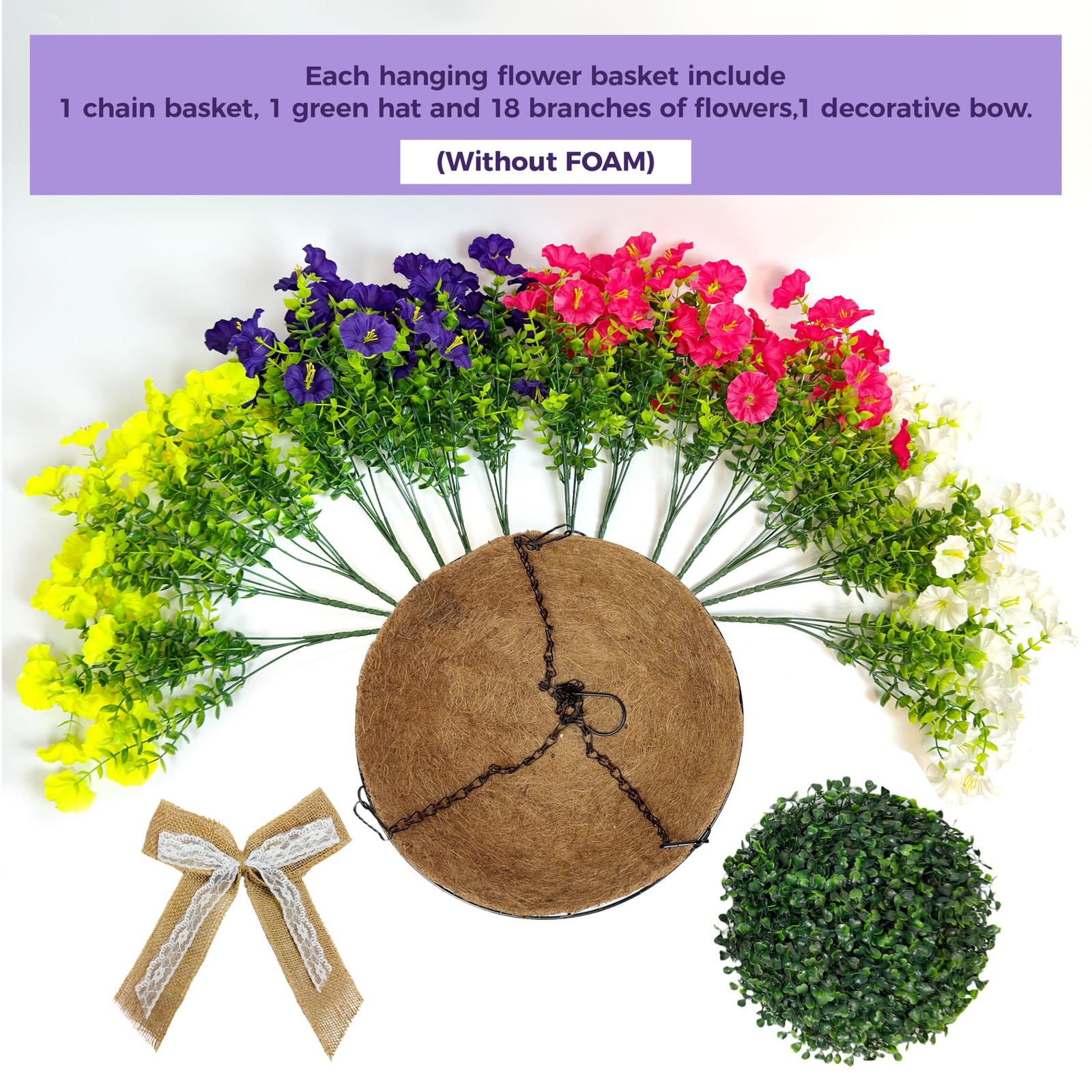 2-Pack Artificial Hanging Flower Baskets with Morning Glory & Linen Bows, Fak…