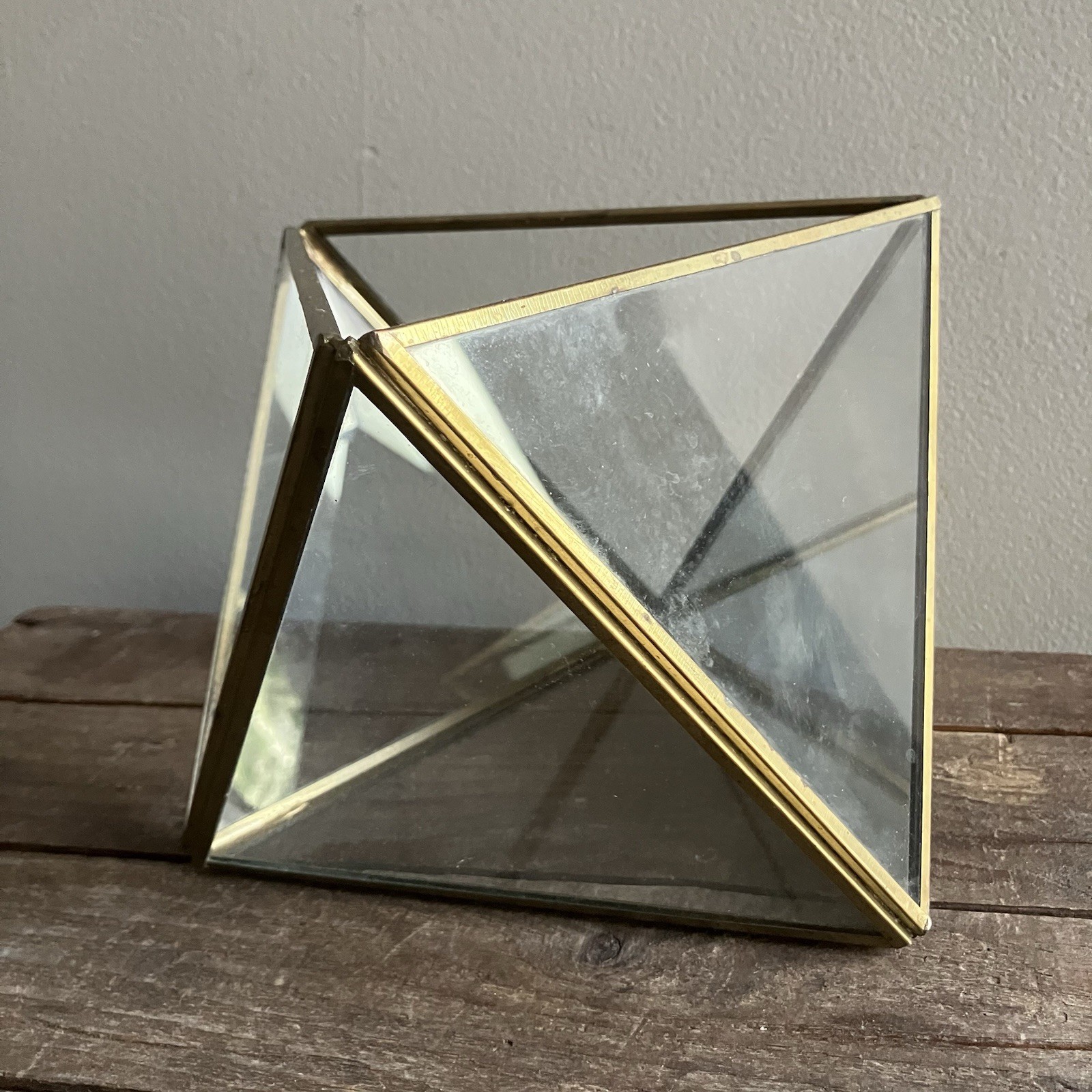 Gold Metal Mirror Glass Geometric Succulent Terrarium 6” India