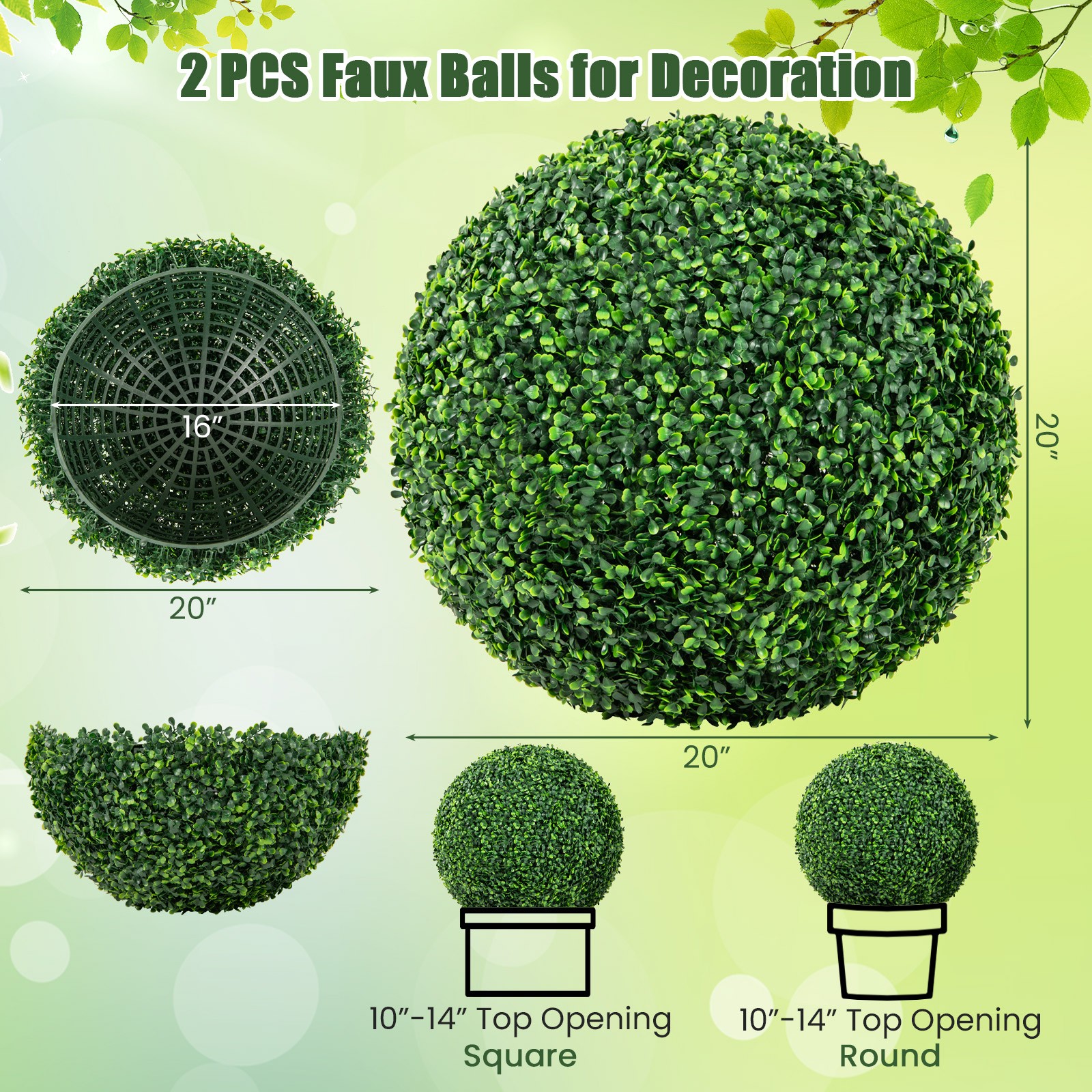 2 Pcs 20 In Artificial Plant Boxwood Topiary Ball Patio Garden Backyard Decor