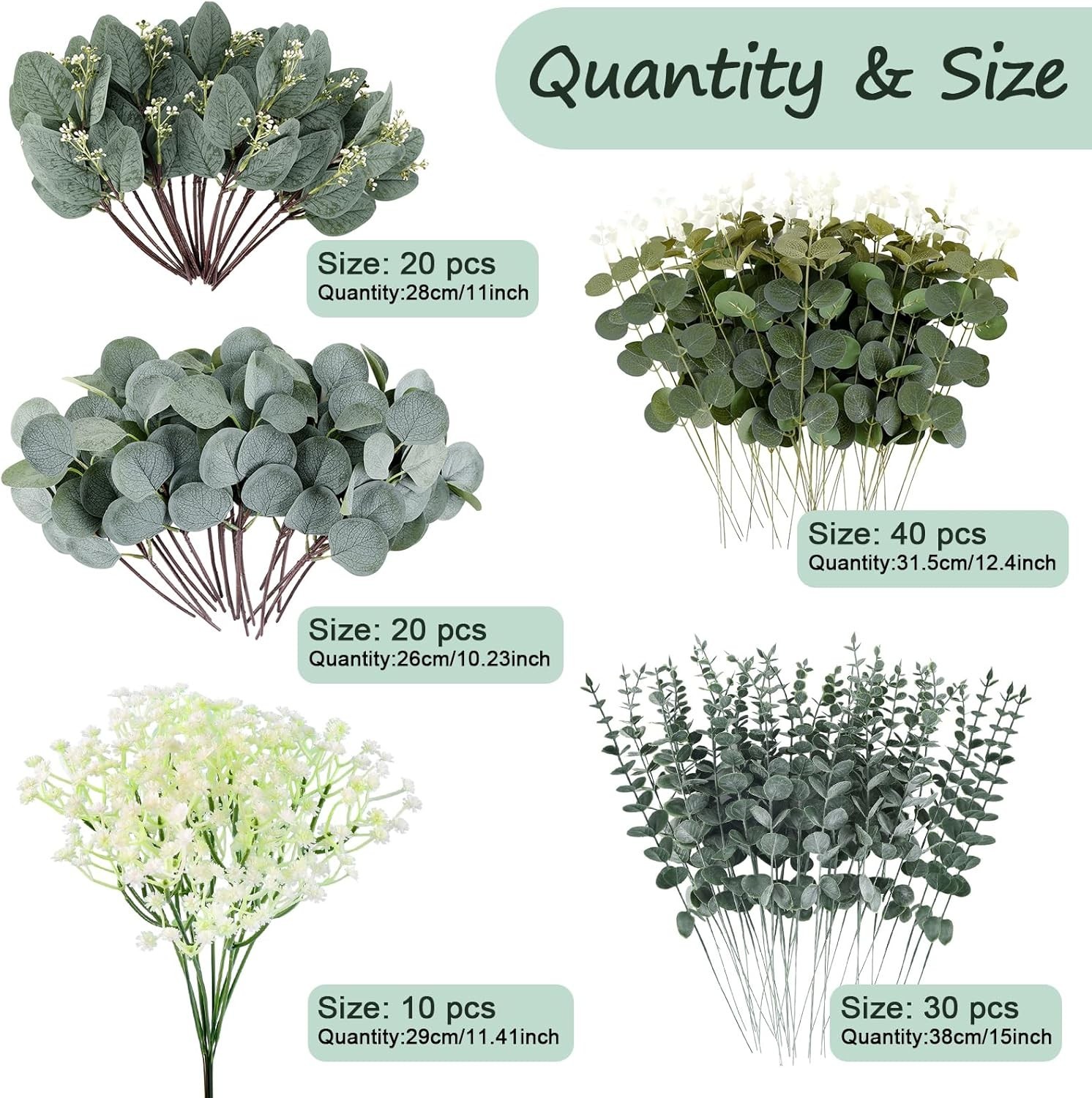 120 Pcs Eucalyptus Stems Artificial Flowers, 5 Kinds Mixed Faux Eucalyptus Le…