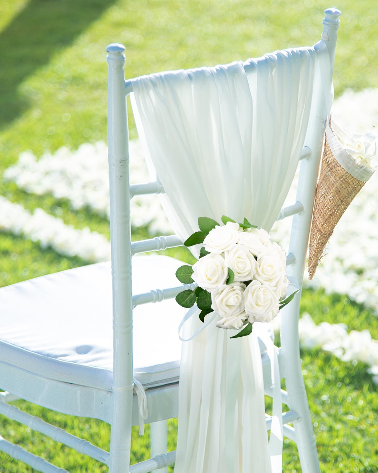 100Pcs Artificial Flower White Fake Rose for Wedding Centerpiece