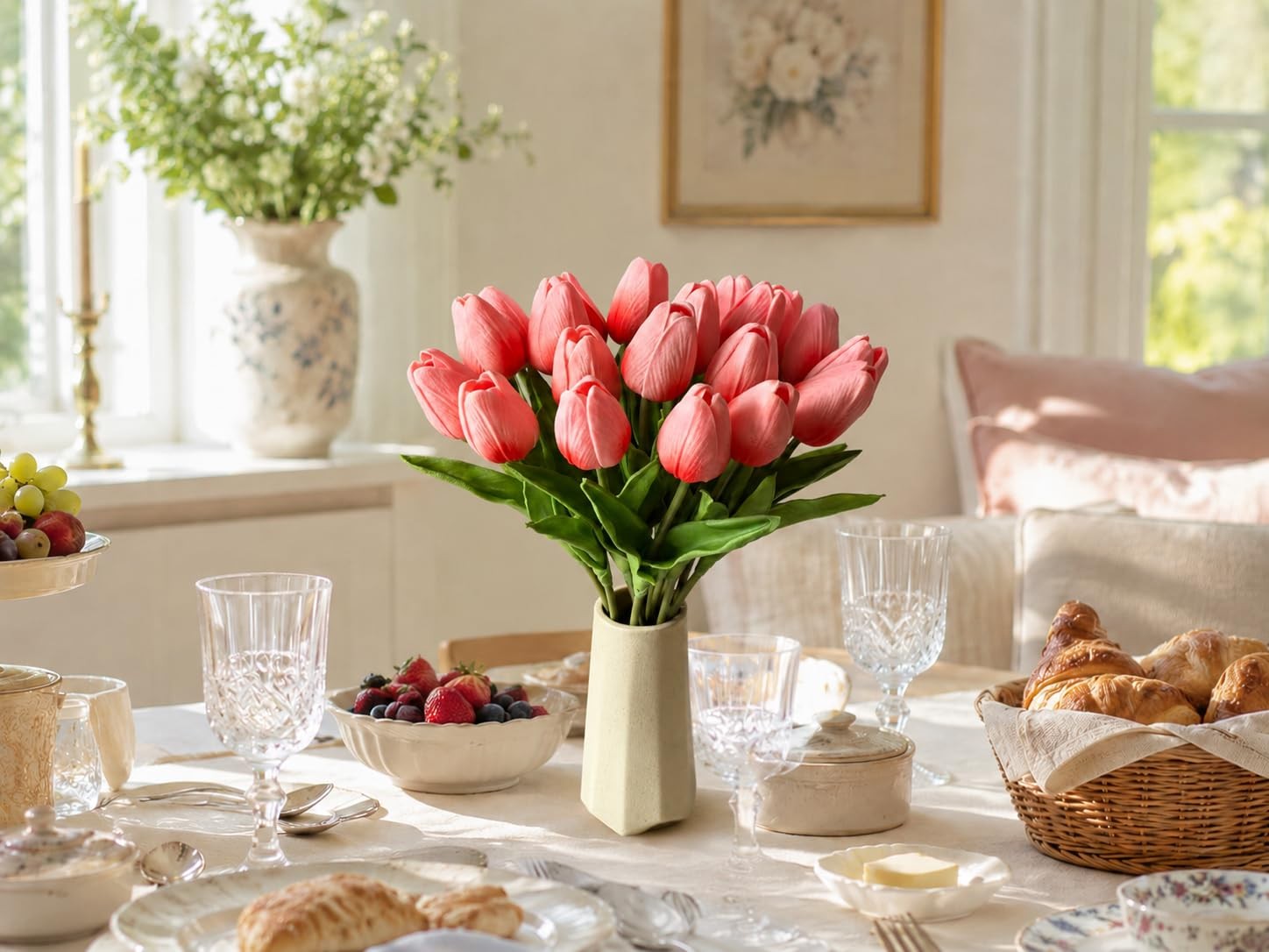 20pcs Artificial Coral Pink Tulips