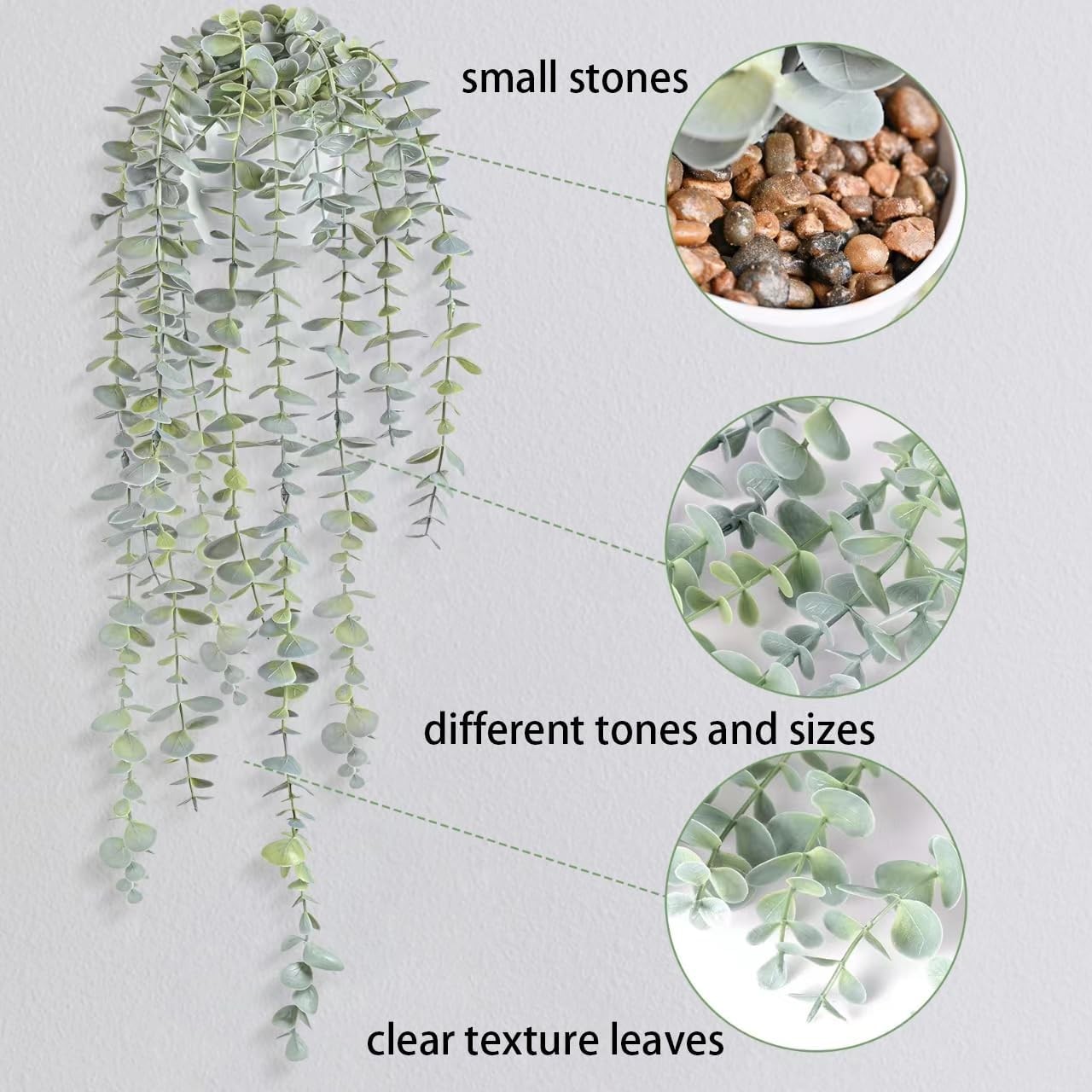 Decorative Hanging Plants for Shelf, Faux Ivy Eucalyptus Vine, Fake Greenery