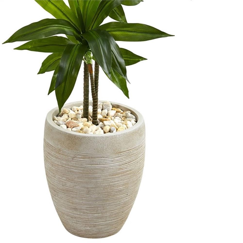 Pemberly Row 48″ Dracaena Artificial Plant in Sand Colored Planter Real Touch