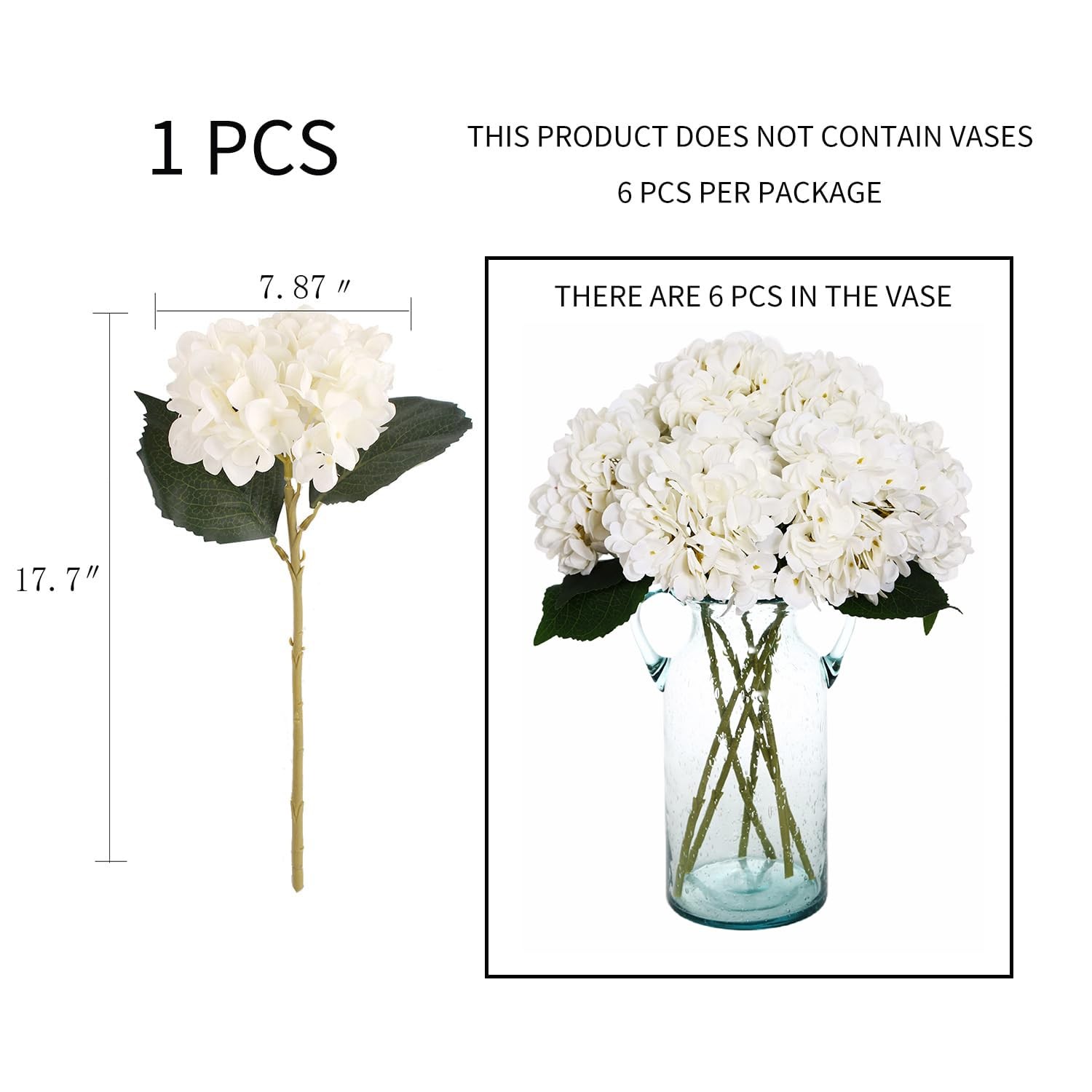 6pcs White Hydrangea Artificial Flowers Silk Fake Hydrangeas Faux Hydrangea F…