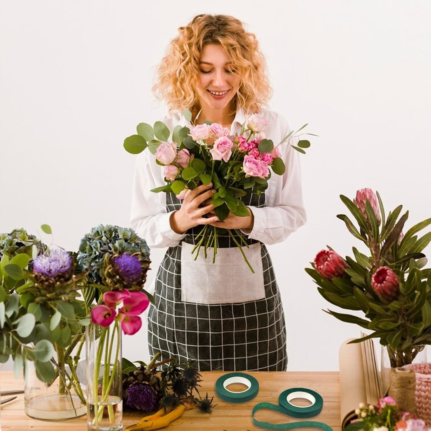 6 rollos de cinta floral de 1/2 pulgada, color verde oscuro para envolver tallos
