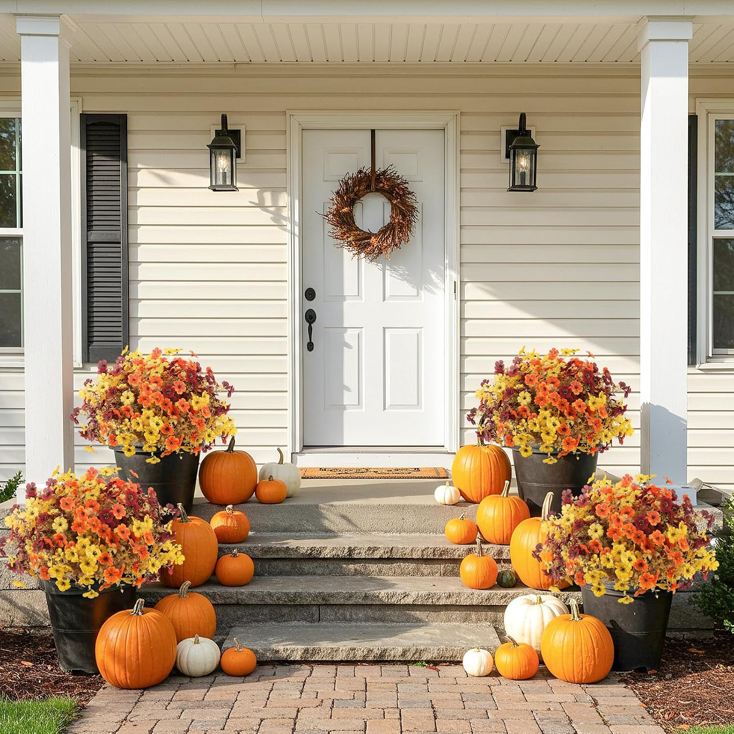 Artificial Fall Flowers Outdoors UV Resistant Fake Mums Bulk outside Faux Mums P