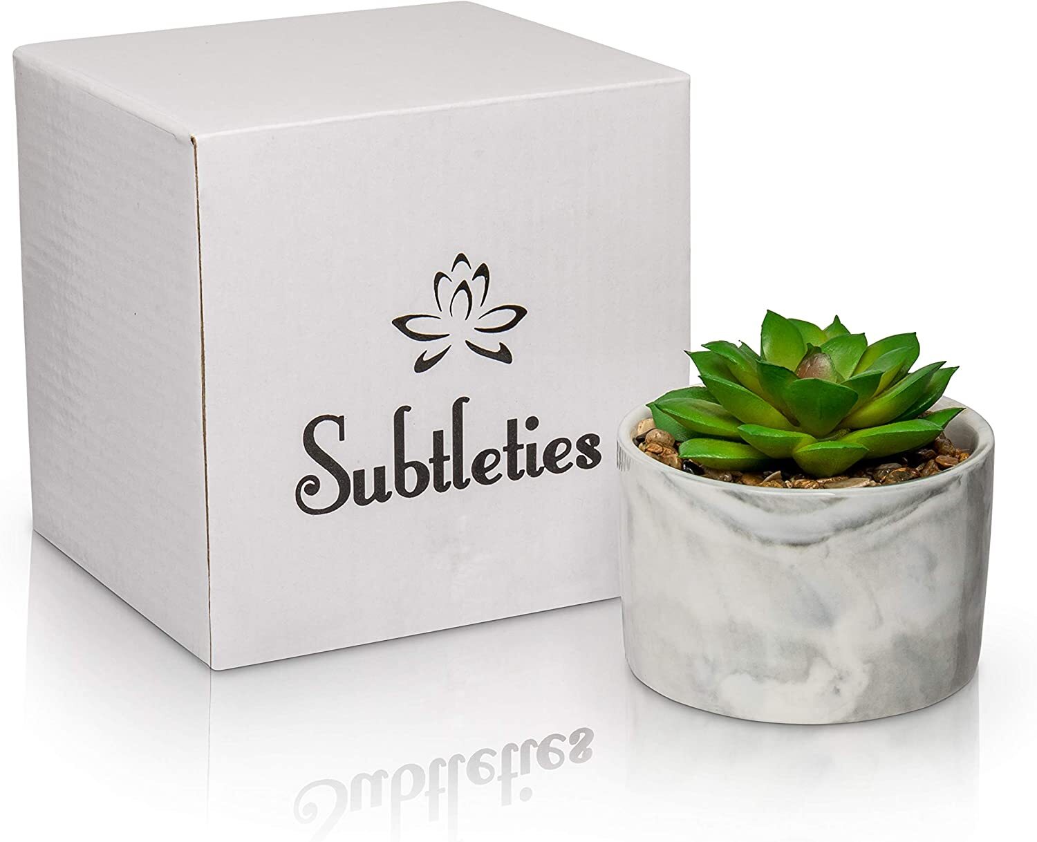 Succulent Plant In Porcelain Glossy Marble Vase Artificial Plant Pre-Filled Faux