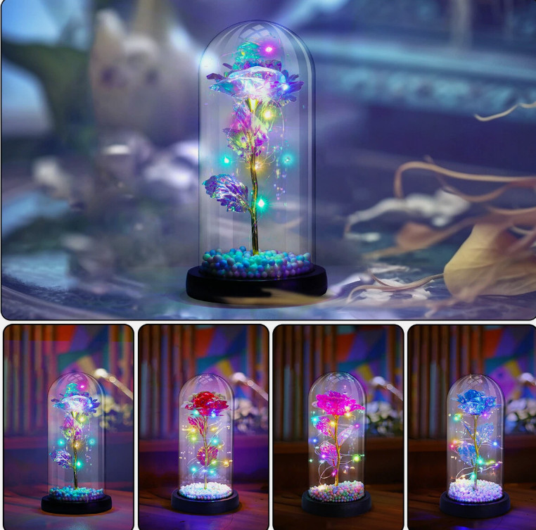 Forever Eternal Galaxy Rose In Glass Dome LED Flower Light Valentine’s Day Gift.