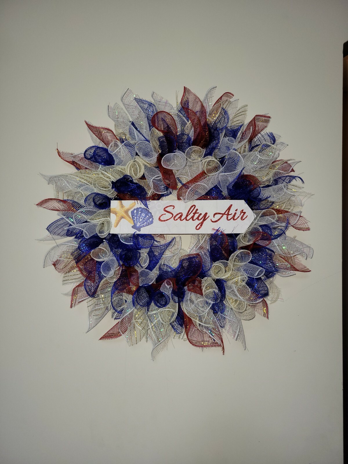 SALTY AIR blue white RED beige Spring Summer Mesh Front Door Wreath Wall Decor