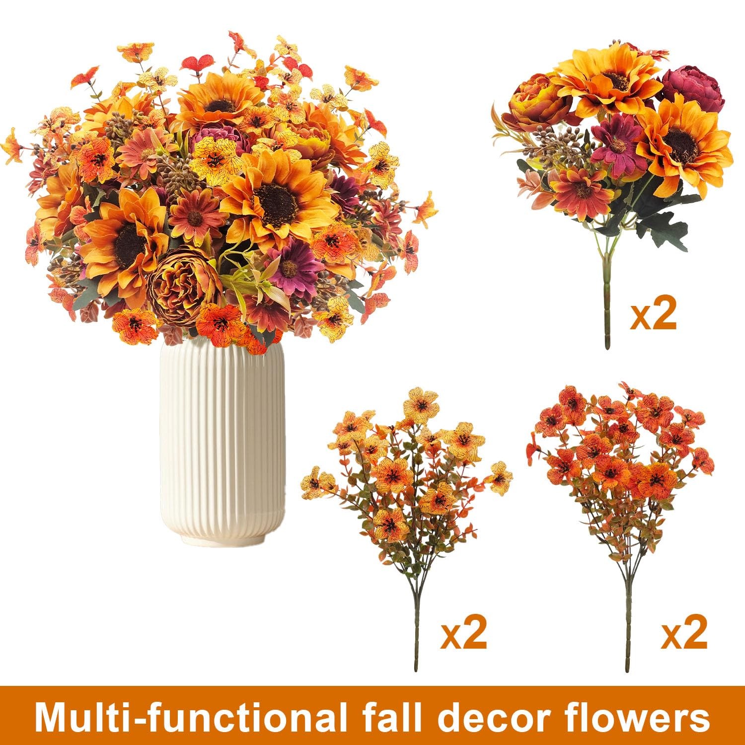 6 Bundles Artificial Fall Flowers Bouquet with Daisy, Set 2