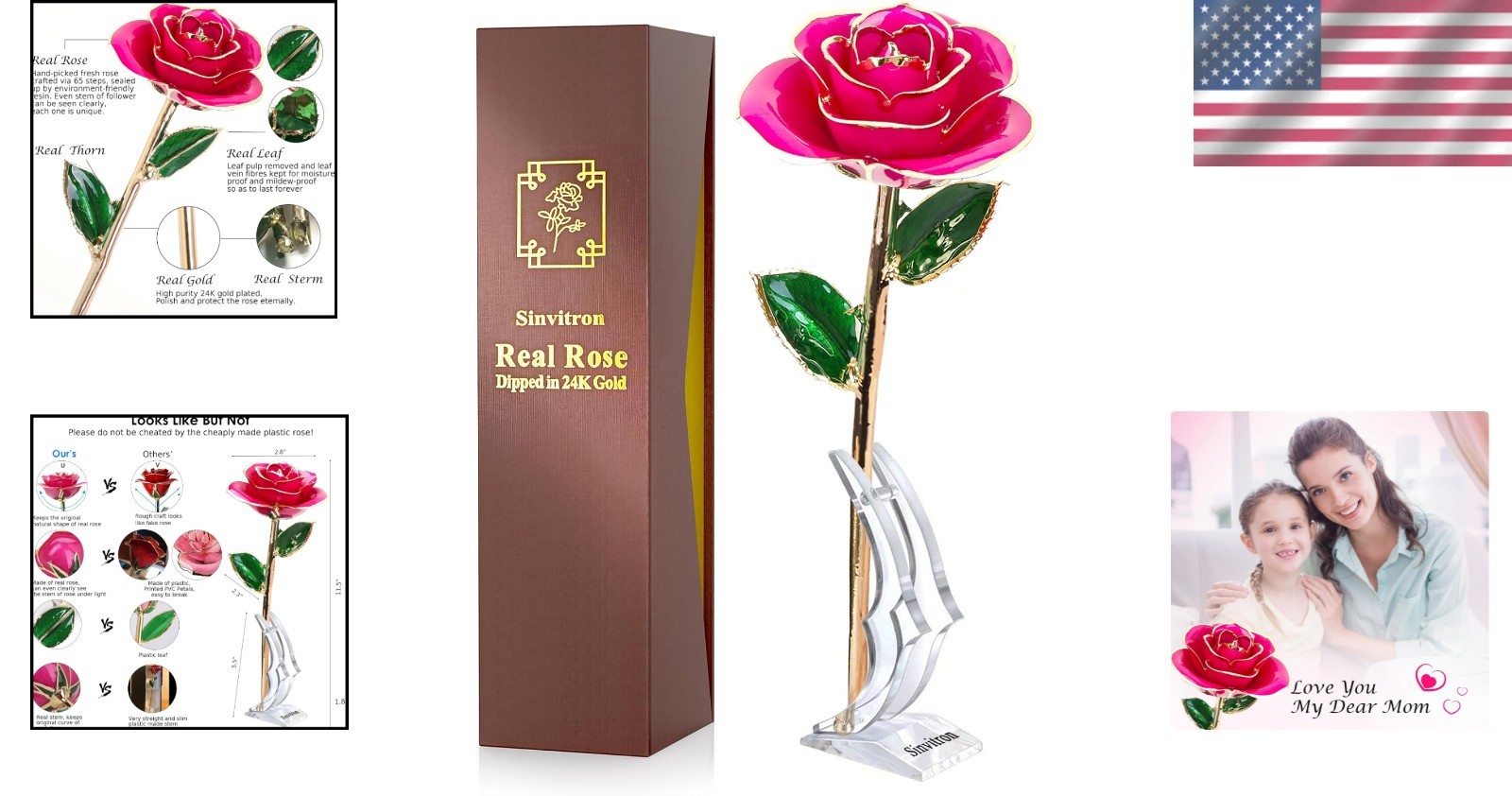 Gold Dipped Rose Eternal Flower Decor Gift for Birthdays Mother’s Day Anniver…