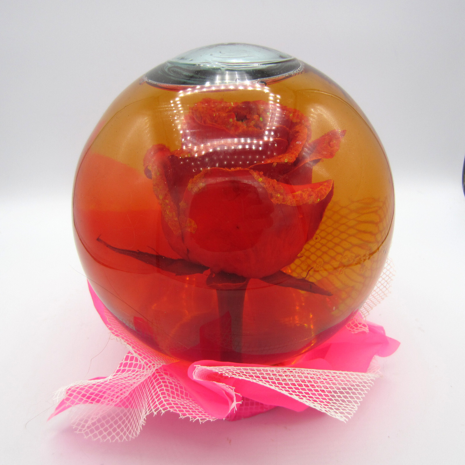 VIntage Preserved Red Rose Glitter in a glass Water Ball Dome Globe- Large 5.5”