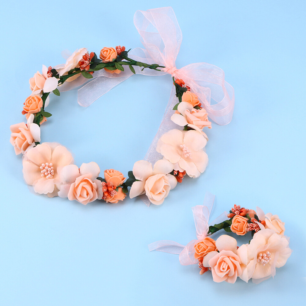 Flower Hair Band Flower Wristband Women Wedding Garland Headband