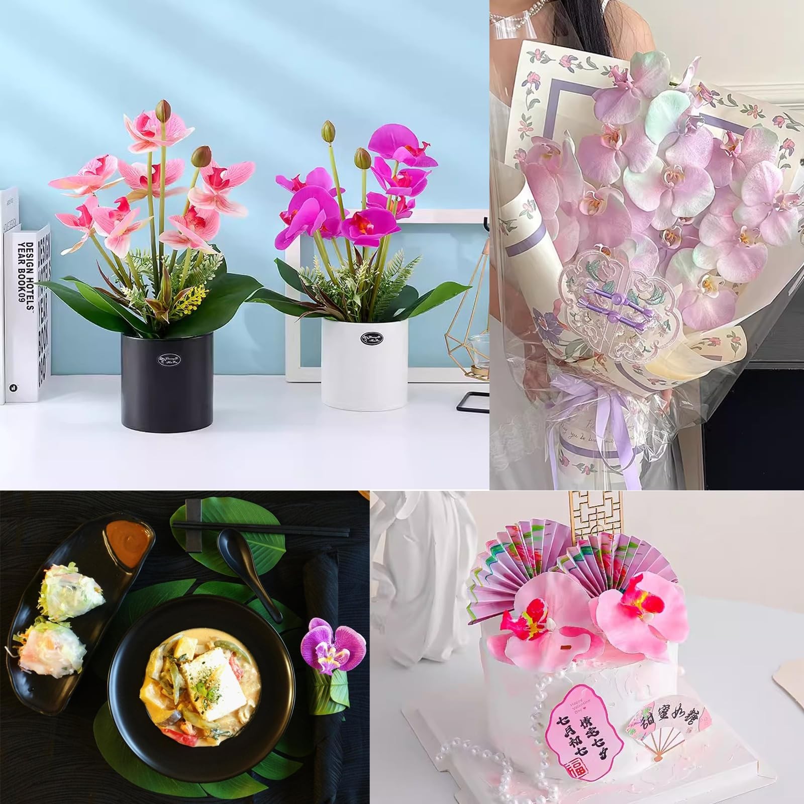 24PCS Fabric Butterfly Orchid Flower Heads Artificial Fake Flowers Heads for …