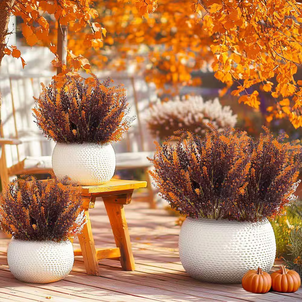 7.50 In. H Lavender Artificial Fall Flowers 10 Bundles UV Resistant Faux Plants